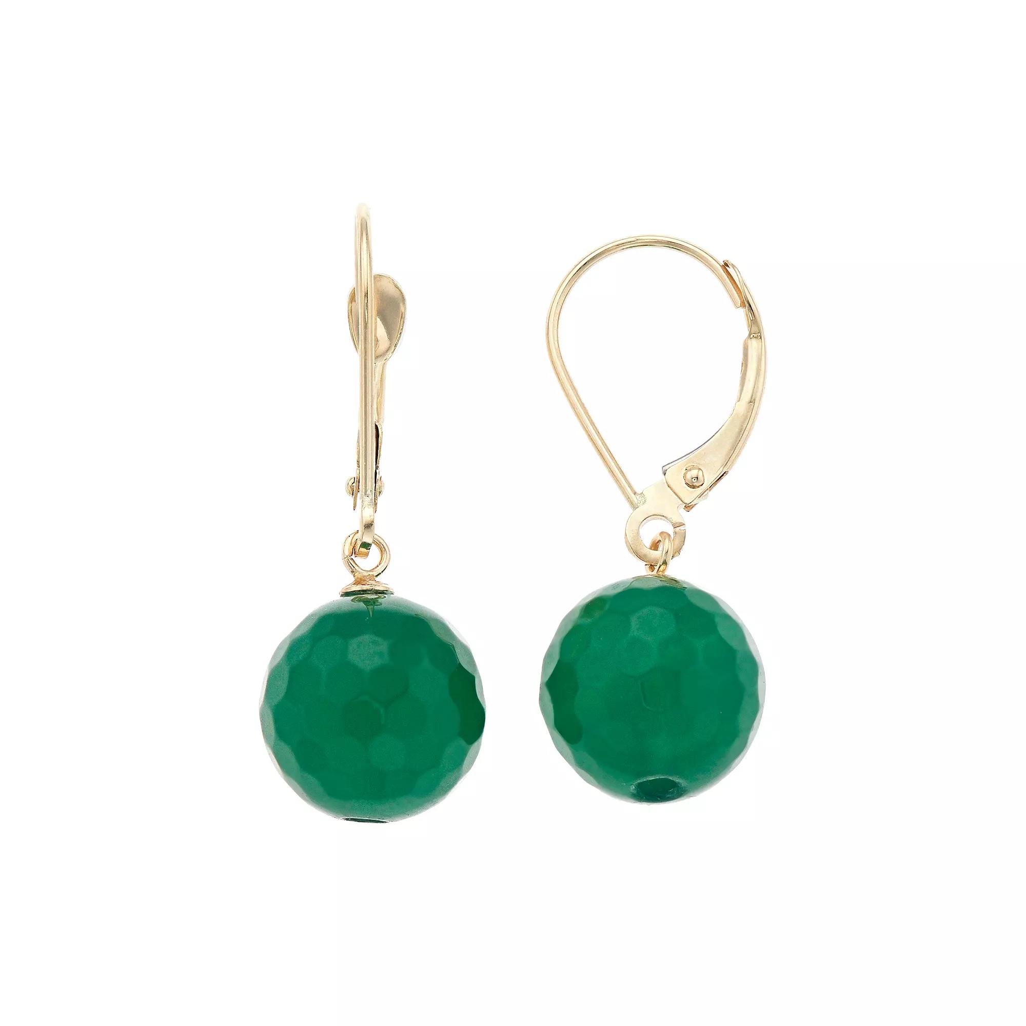 14k Gold Agate Drop Earrings, Women's, Green Product Image