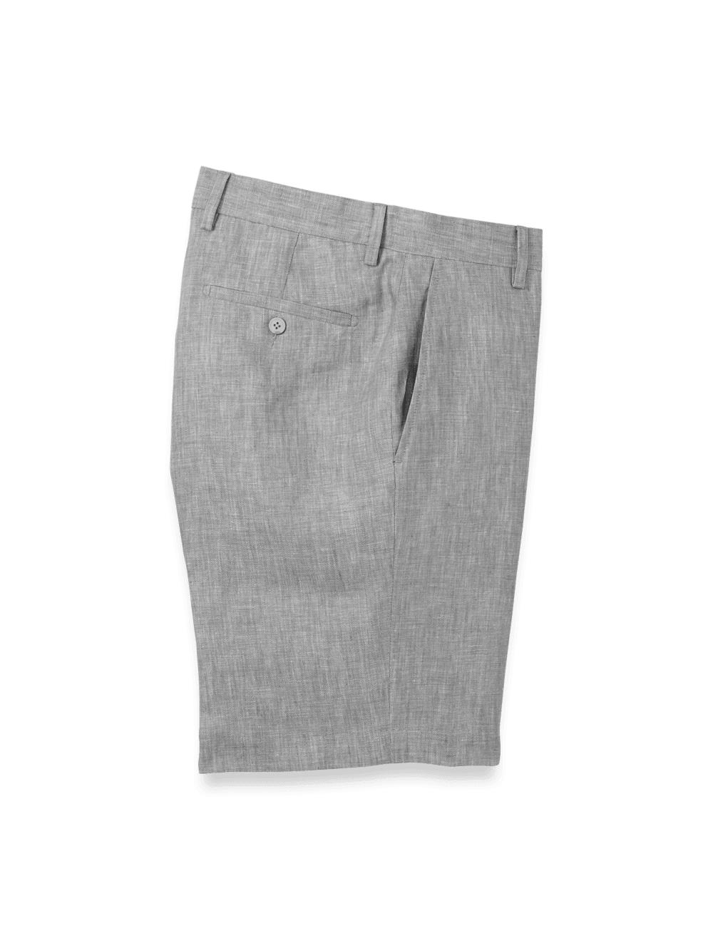 Linen Chambray Twill Flat Front Shorts - Grey Product Image