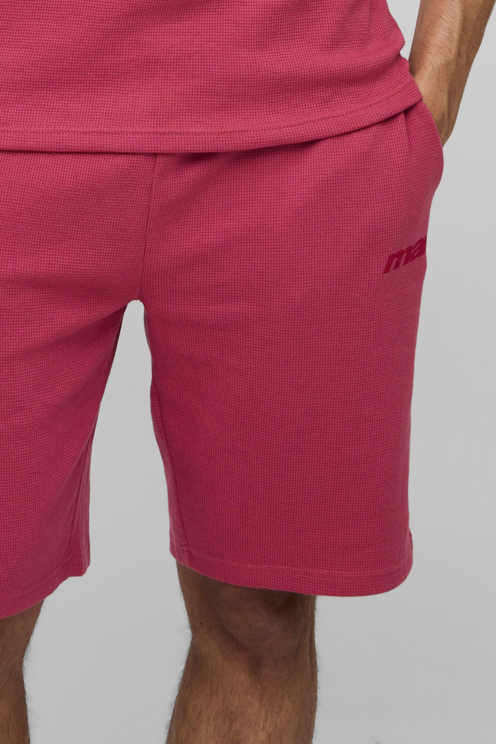 Slim Waffle Tonal MAN Print T-Shirt | boohooMAN USA Product Image