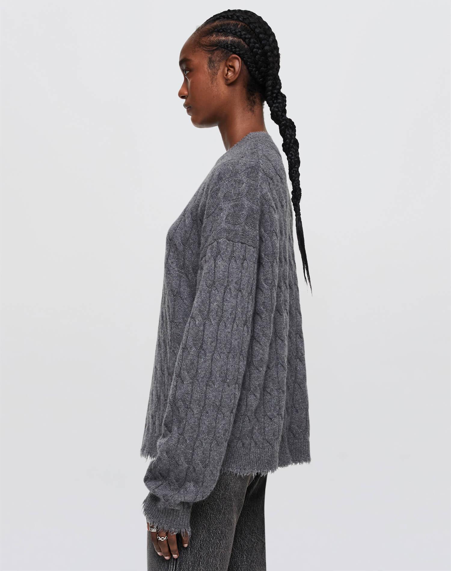 Cashmere Cable V Neck Pullover - Grey Heather Product Image
