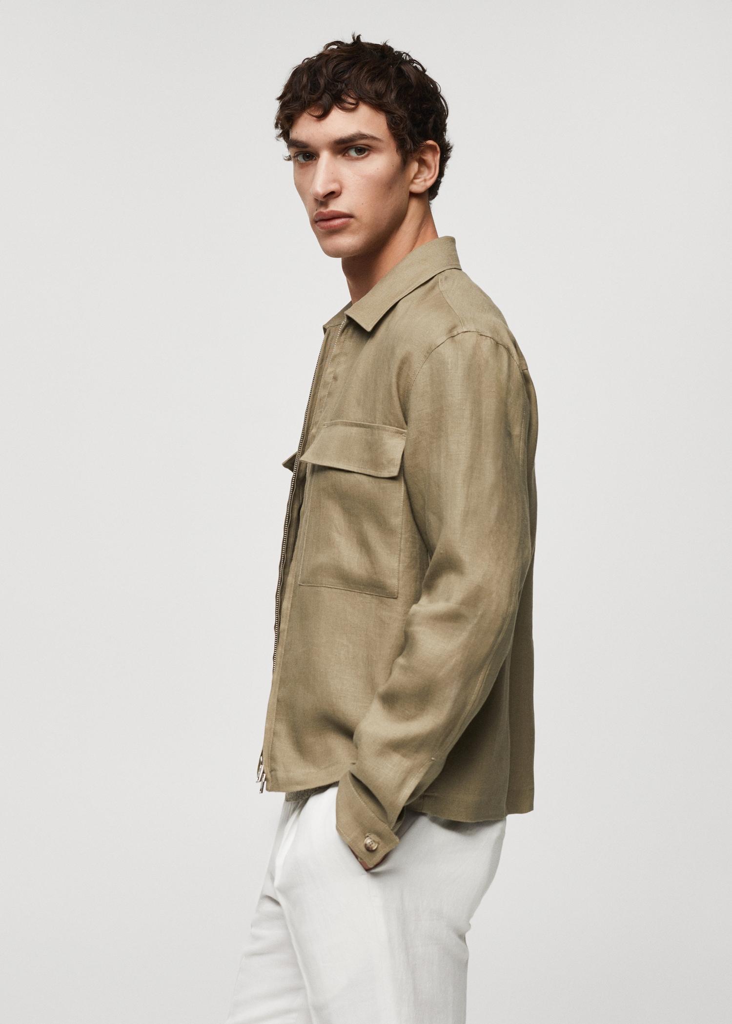 100% linen overshirt with pockets - Men | MANGO USA Product Image
