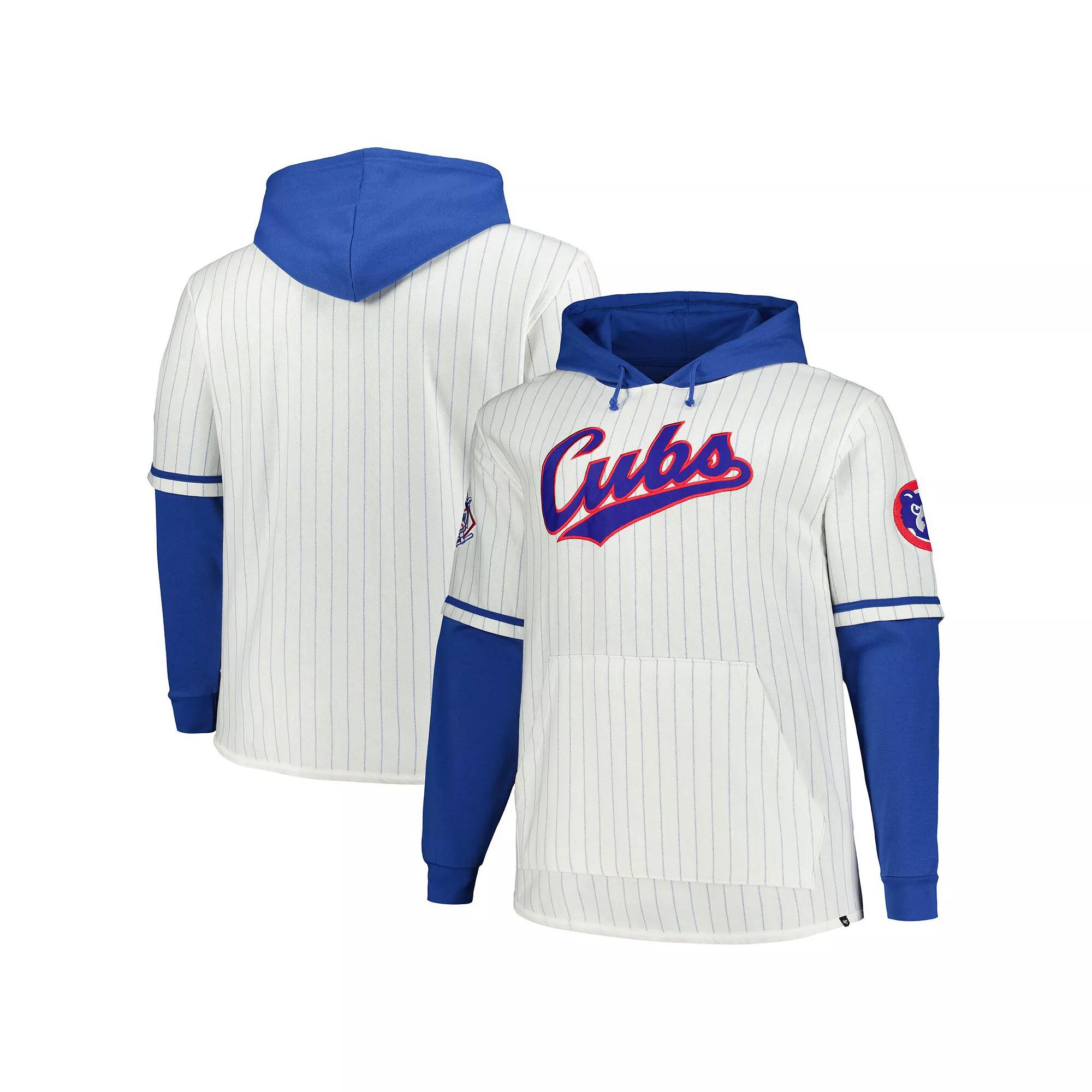 Men's '47 White Chicago Cubs Big & Tall Pinstripe Double Header Collection Pullover Hoodie, Size: 3XB Product Image