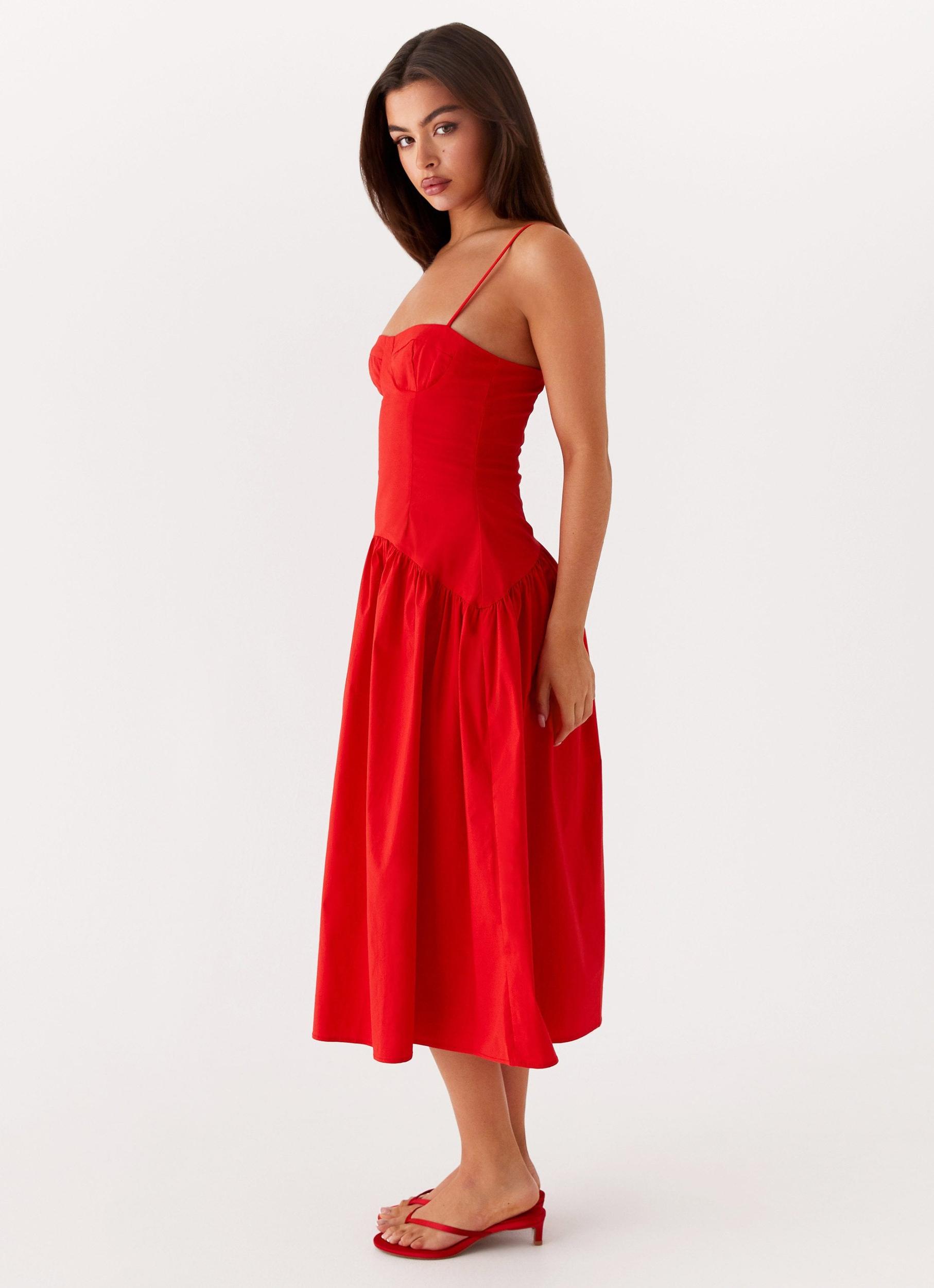 Yvette Corset Midi Dress - Red Product Image