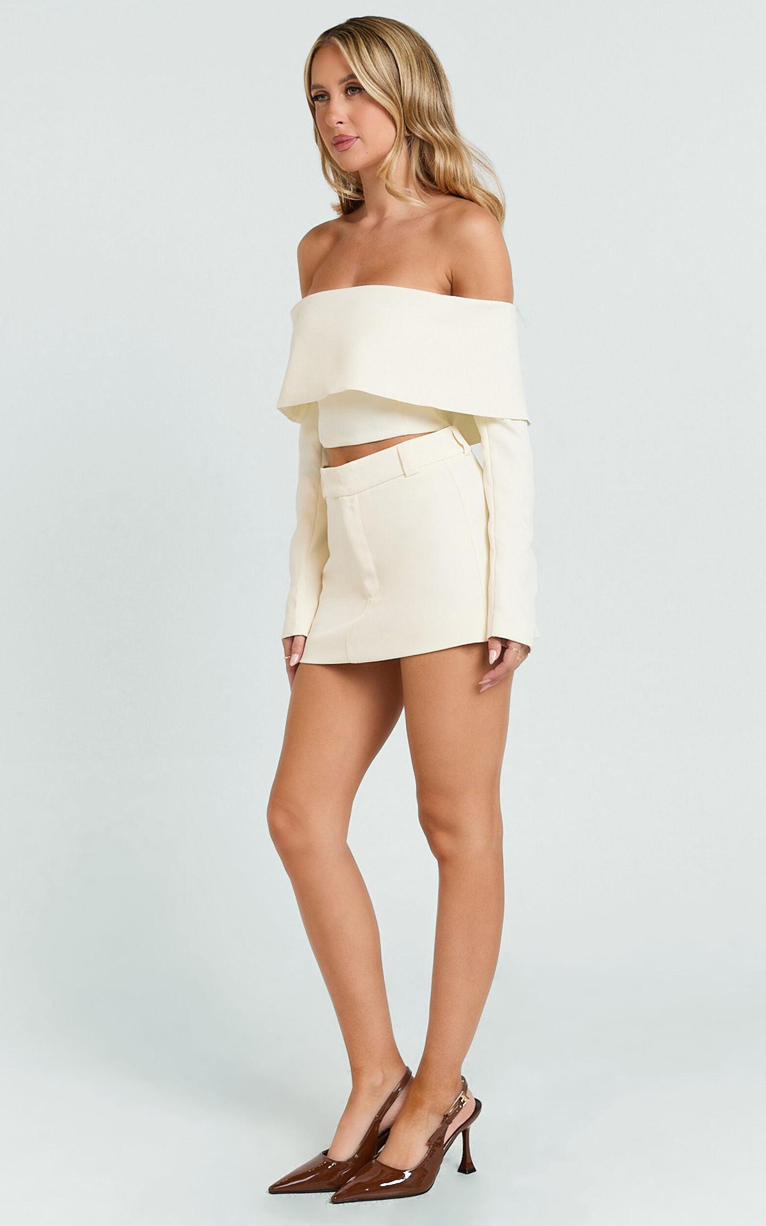 Ursula Top - Long Sleeve Off Shoulder Cropped Top in Cream Product Image