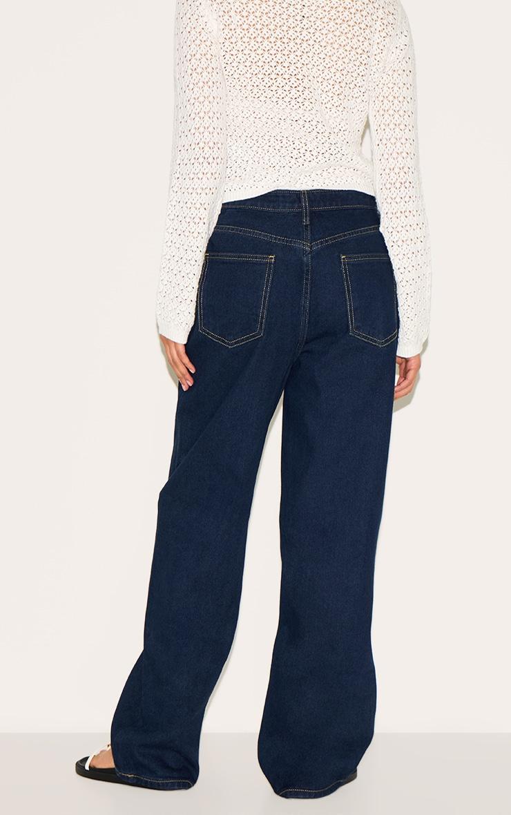 Petite Indigo Denim Asymmetric Waistband Straight Leg Jeans Product Image