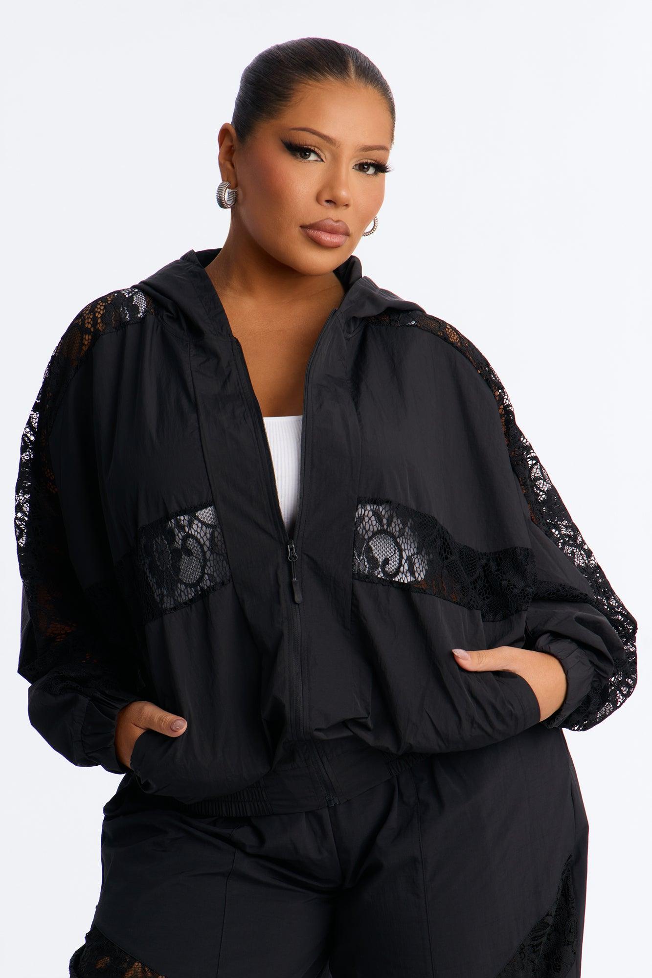 Sweet Addiction Lace Trim Windbreaker Jacket - Black Female Product Image
