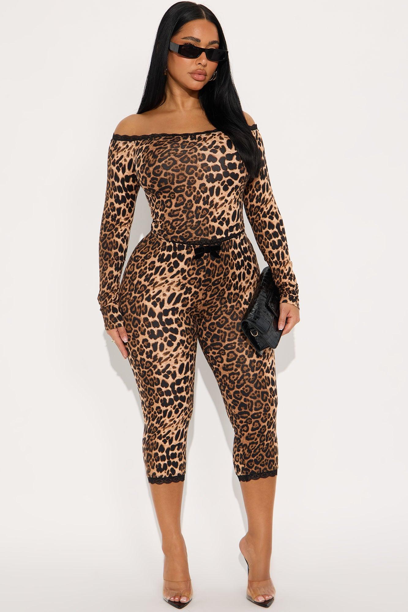 Fiona Off Shoulder Leopard Capri Set - Brown/combo Female Product Image
