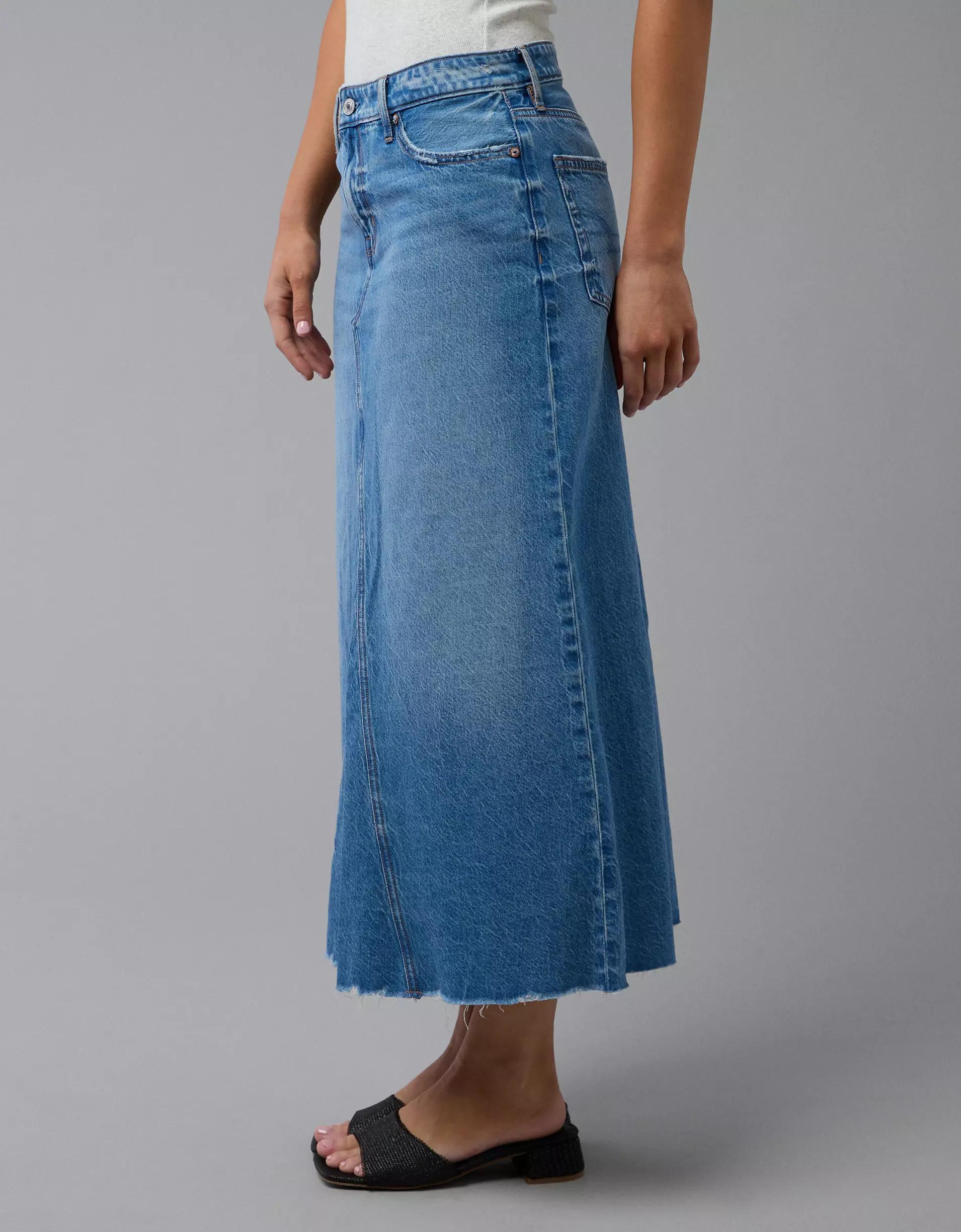 AE Low-Rise A-Line Denim Maxi Skirt Product Image