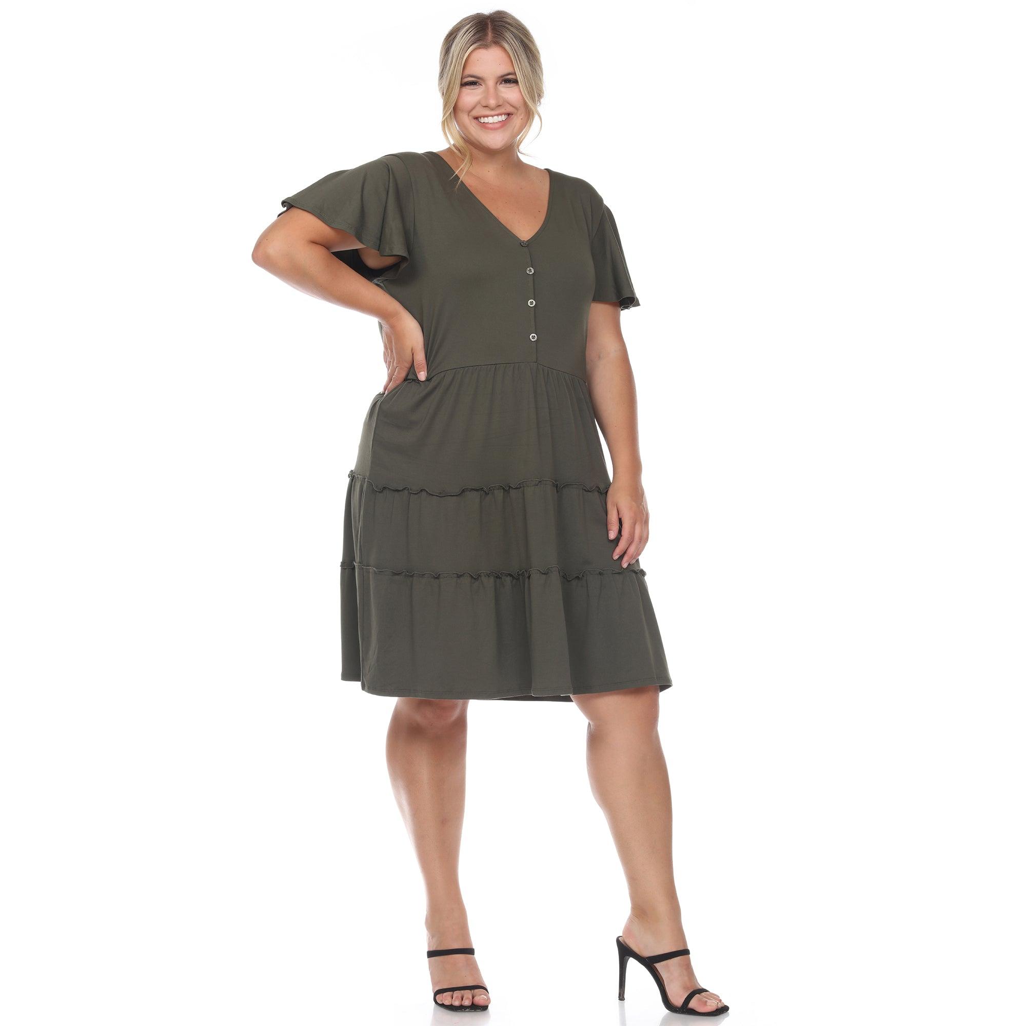 Short Sleeve V-neck Tiered Midi Dress - Plus Product Image