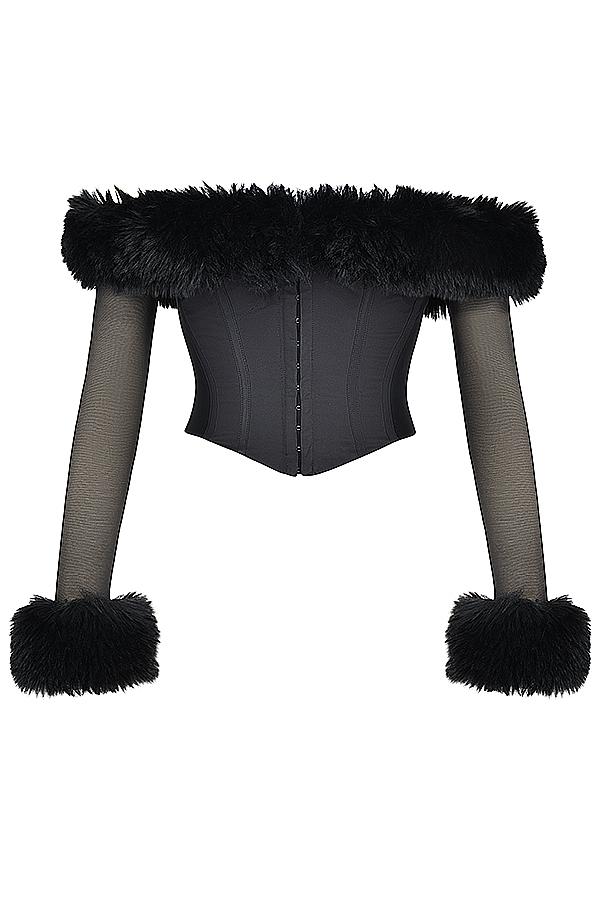 Merle  black faux fur trim corset - sale Product Image