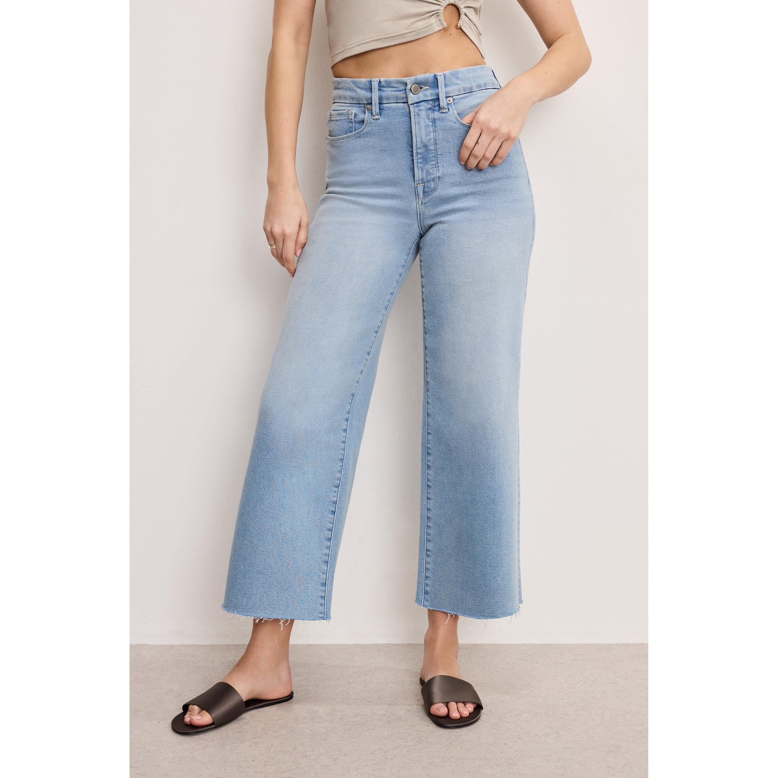 Womens Compression Denim Good Waist Crop Palazzo Jeans Product Image