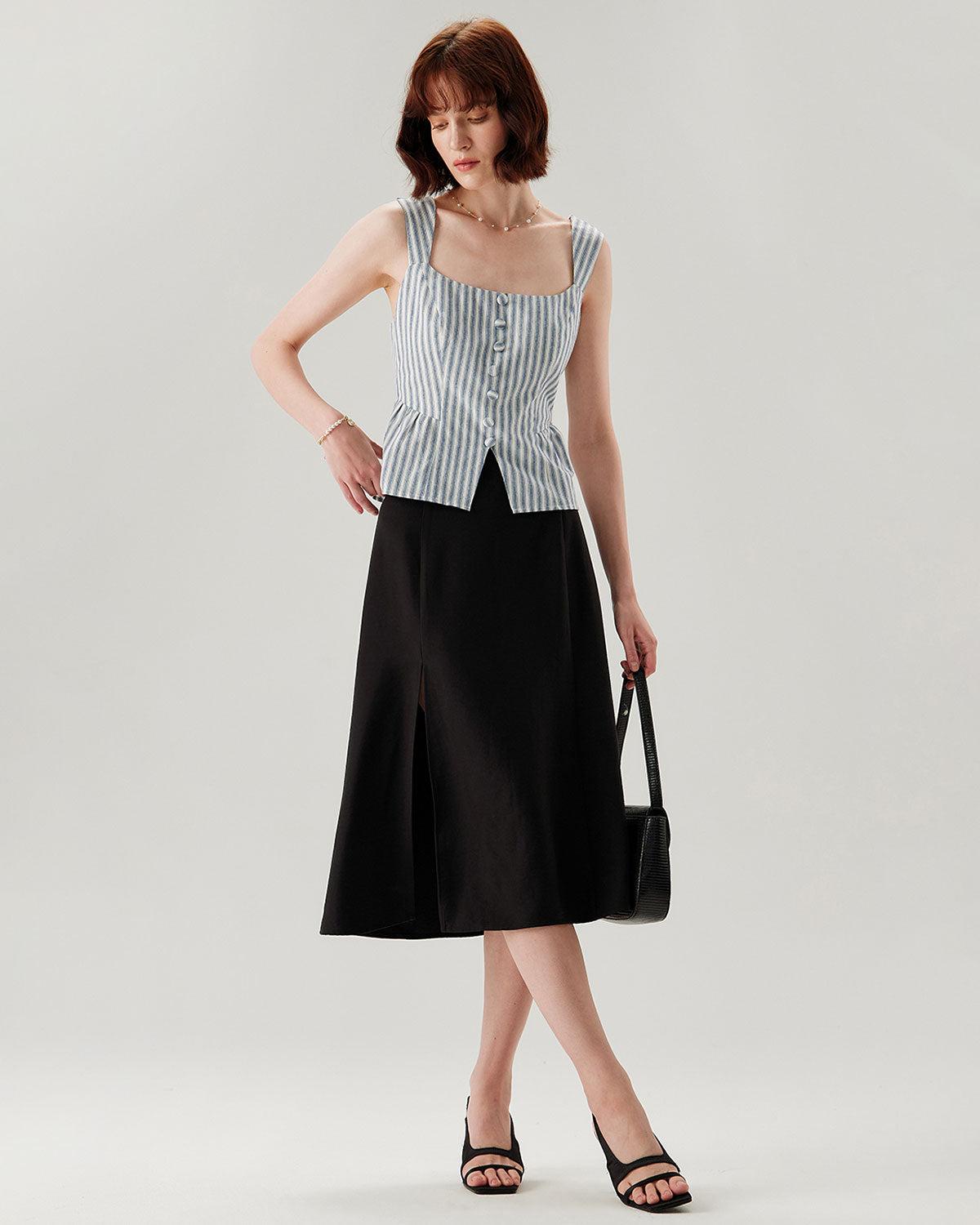 Blue Striped Square Neck Tank Top Product Image