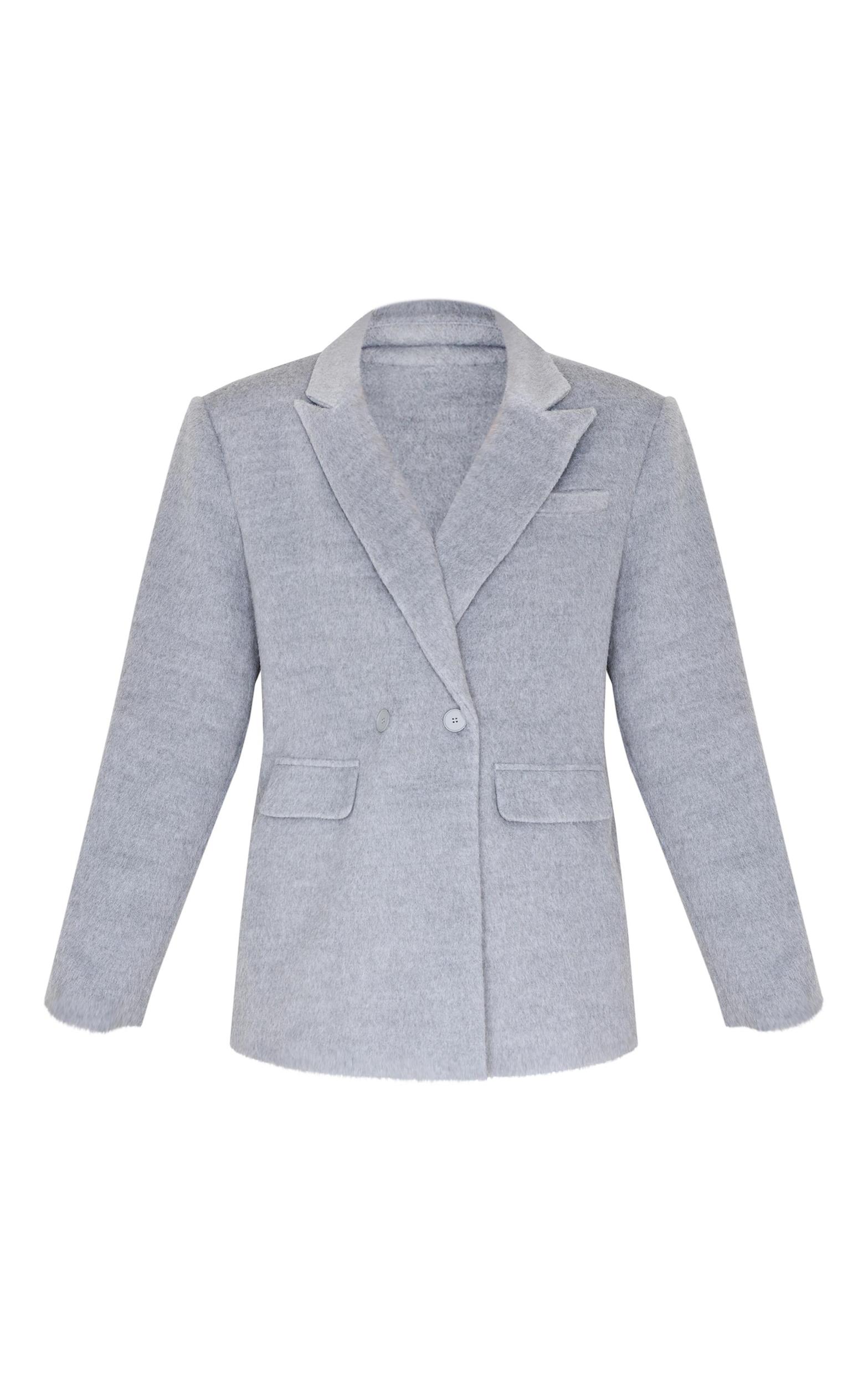 Grey Oversized Textured Wool Look Blazer Product Image