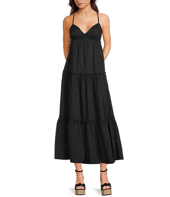 GB Tiered V-Neck Sleeveless Tie-Back Maxi Dress Product Image