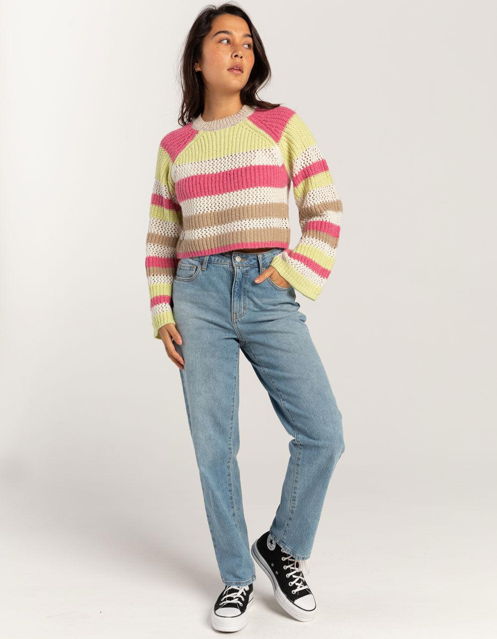 RSQ Womens Mix Stitch Stripe Sweater - PINK Product Image