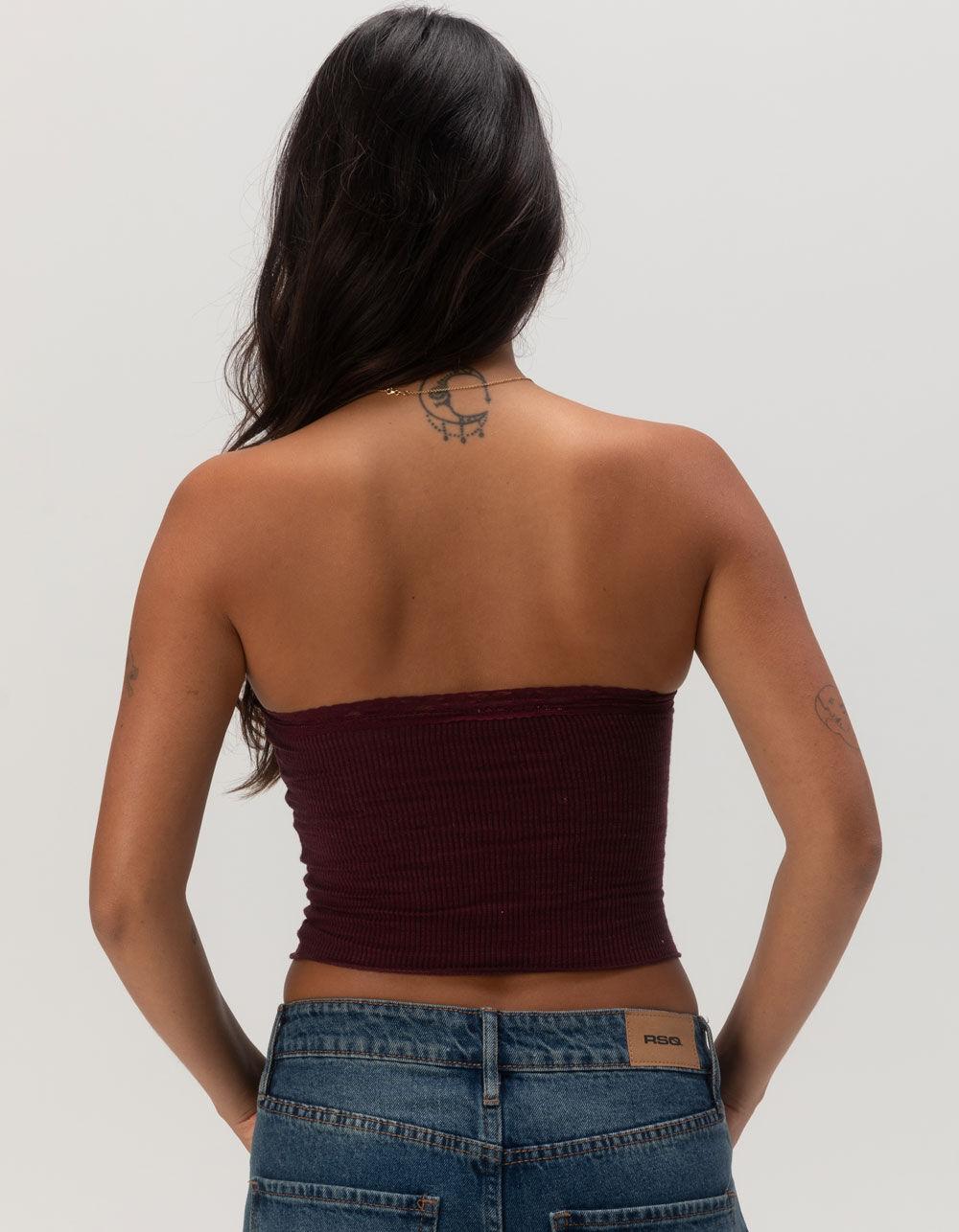 RSQ Womens Lace Trim Tube Top - BURGUNDY Product Image