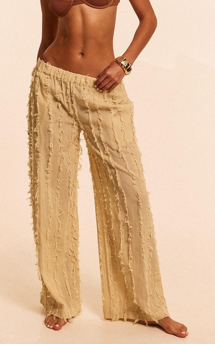 Stone Cotton Distressed Seam Detail Pants Product Image