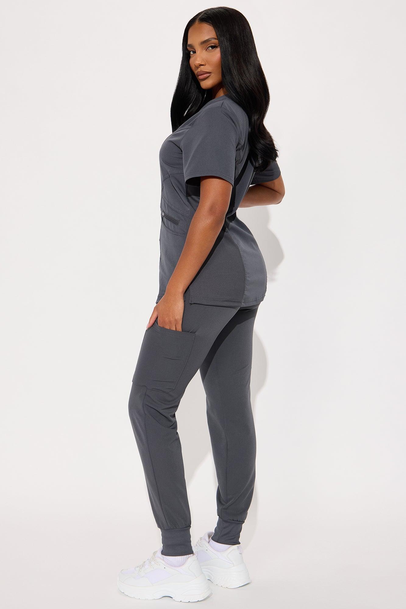 Self Care 4 Way Stretch Scrub Uniform Jogger Set - Charcoal Product Image