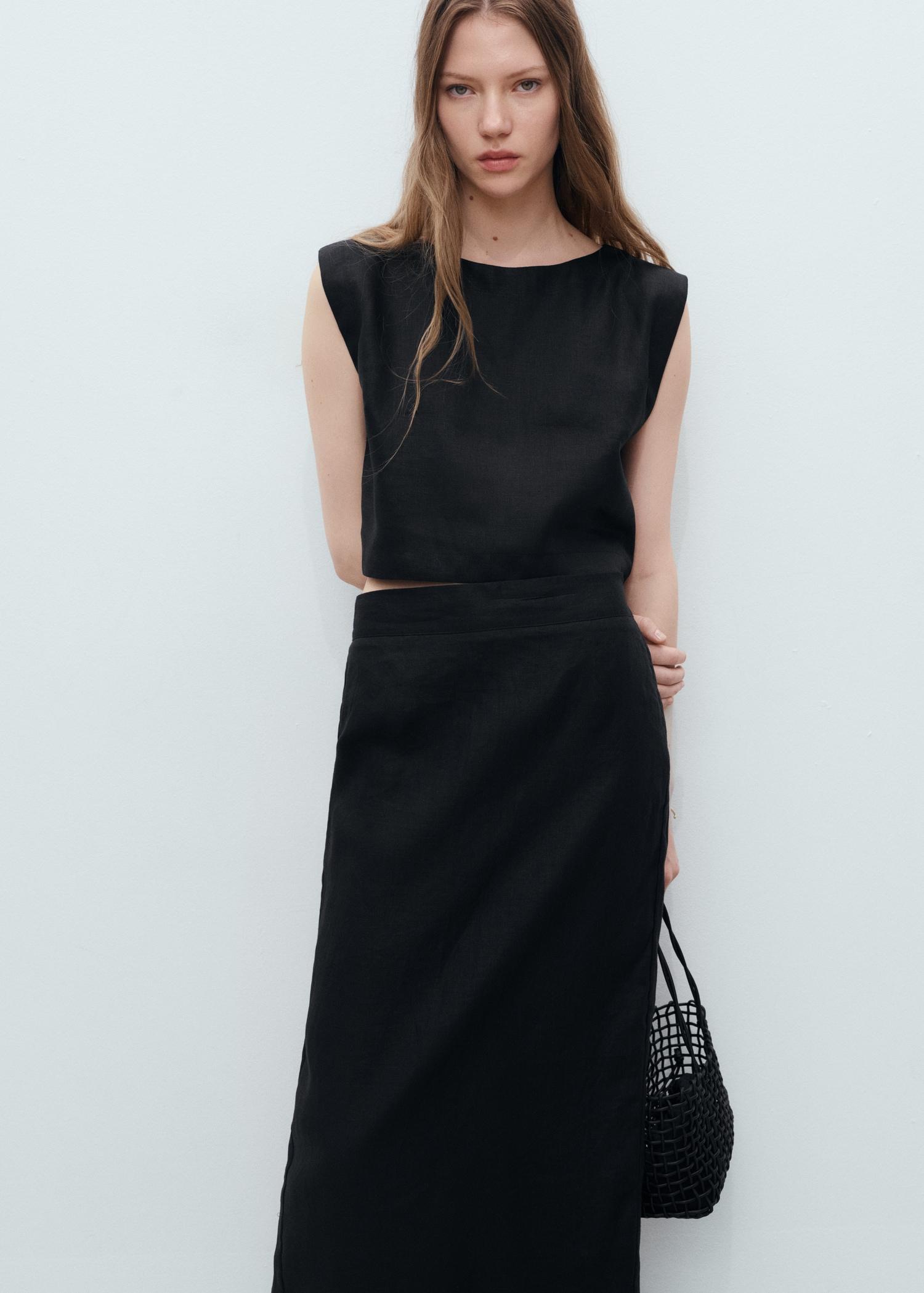 Linen crop top - Women | MANGO USA Product Image