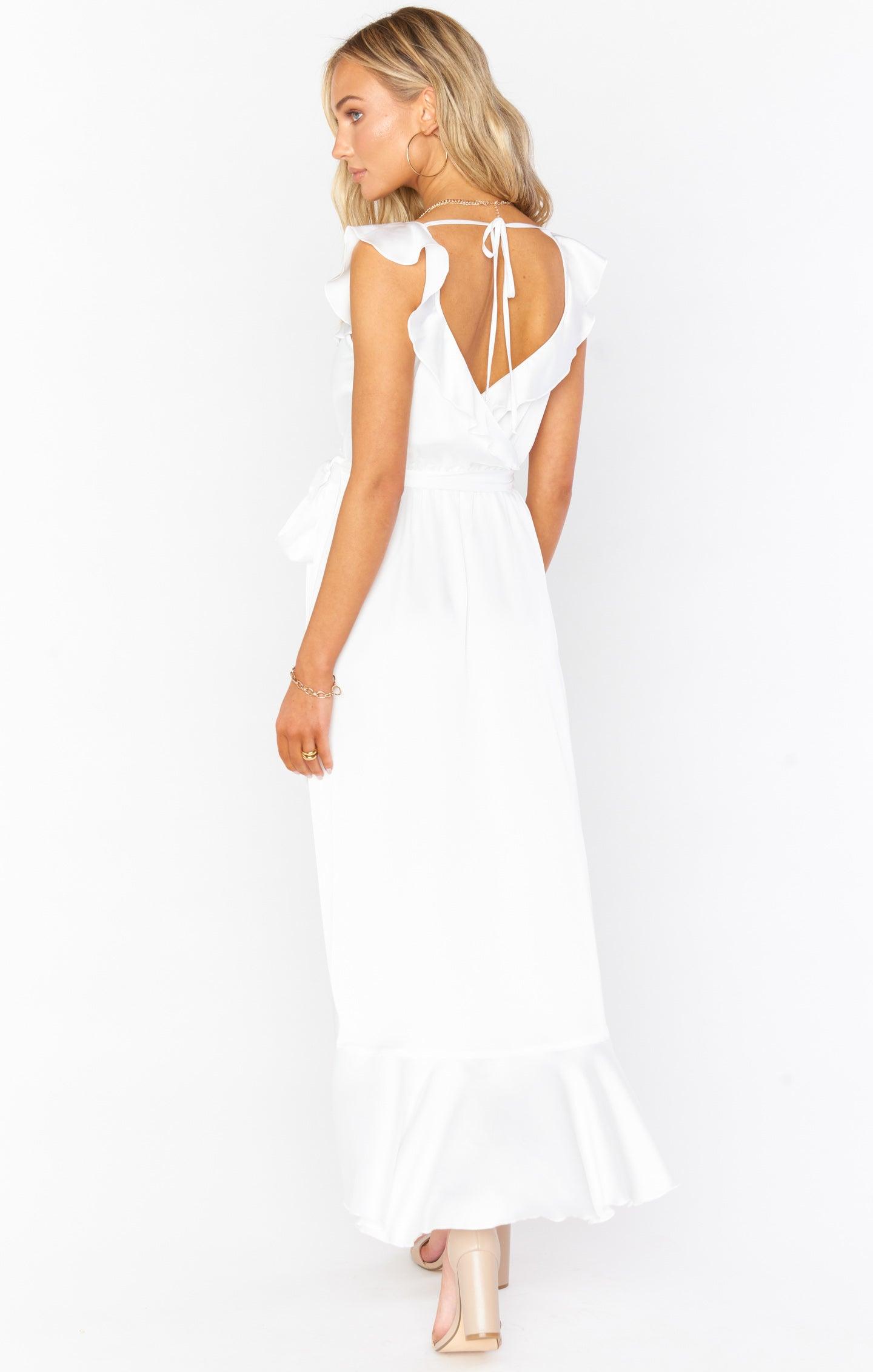 Samantha Ruffle Wrap Dress ~ Ivory Luxe Satin Product Image