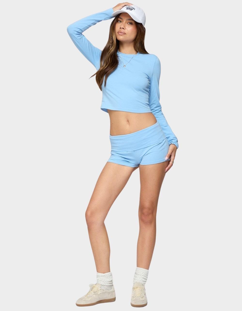 EDIKTED Meg Fold Over Shorts - BLUE Product Image