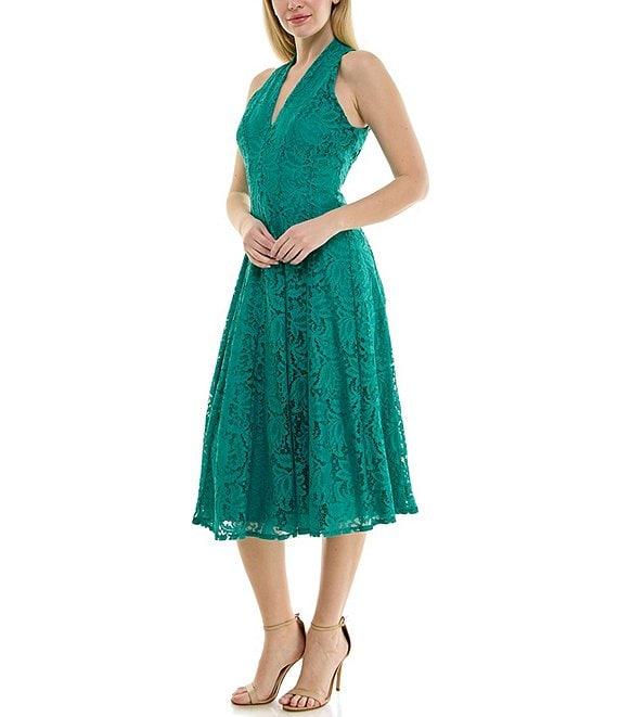 Moda Tara V-Neck Sleeveless Corded Lace A-Line Midi Dress Product Image