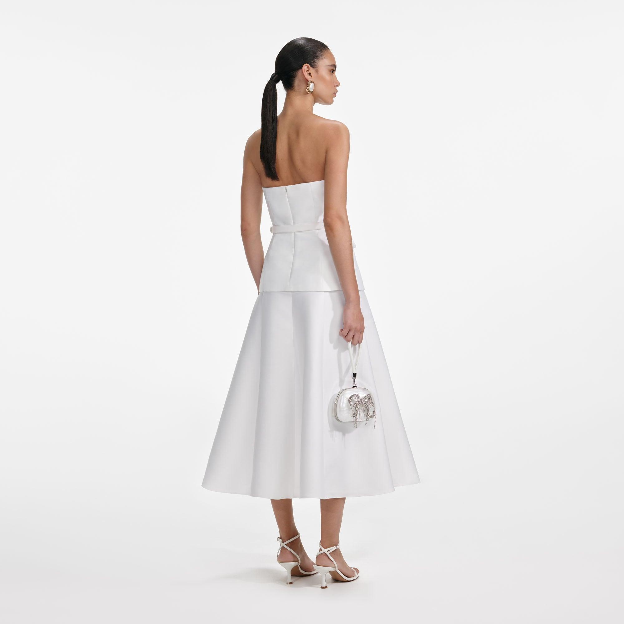 White Taffeta Bandeau Midi Dress Product Image