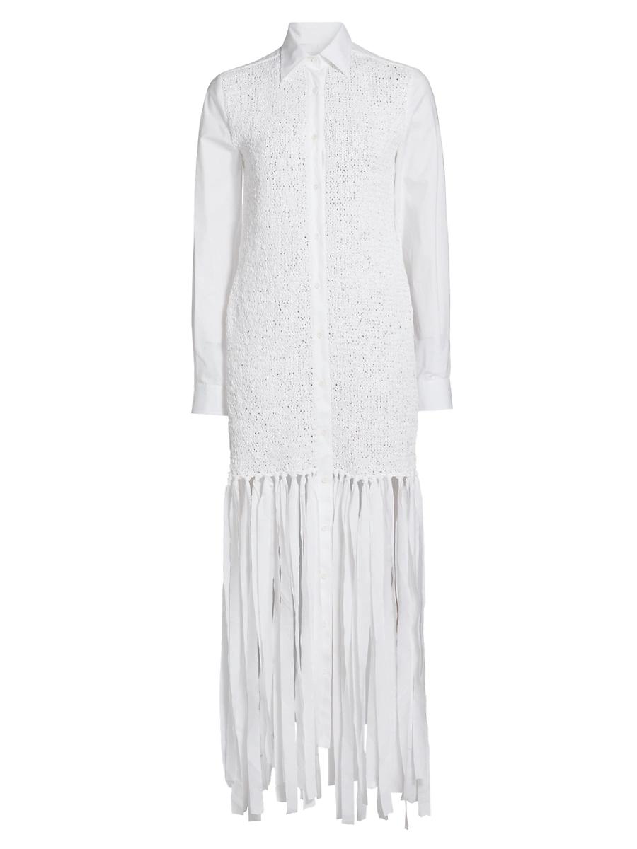 Womens Cotton Poplin Fringe Shirtdress Product Image