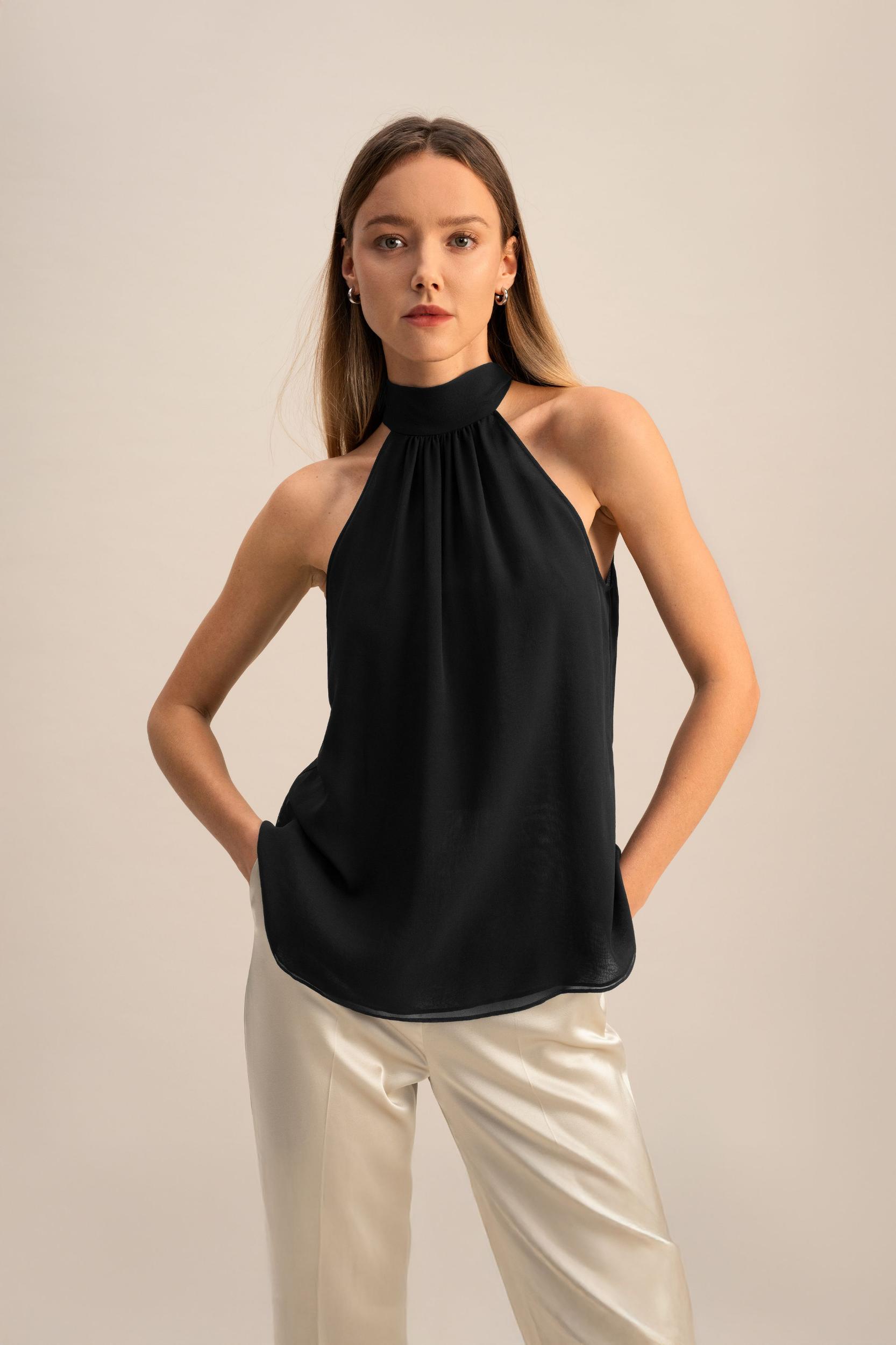 LILYSILK Silk Blouse Women Halter Neck Lily White 4 Product Image