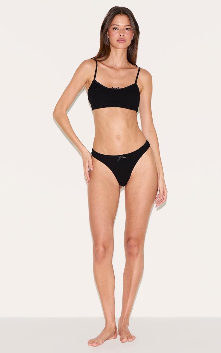 Black Jersey Ribbed Bralette And Thong Lingerie Set Product Image