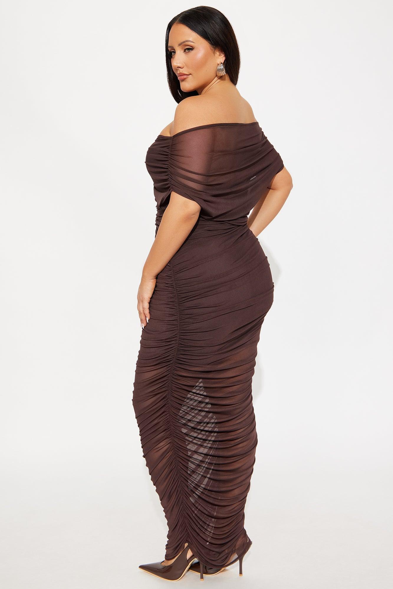 Obsessed With Me Ruched Maxi Dress - Brown Female Product Image