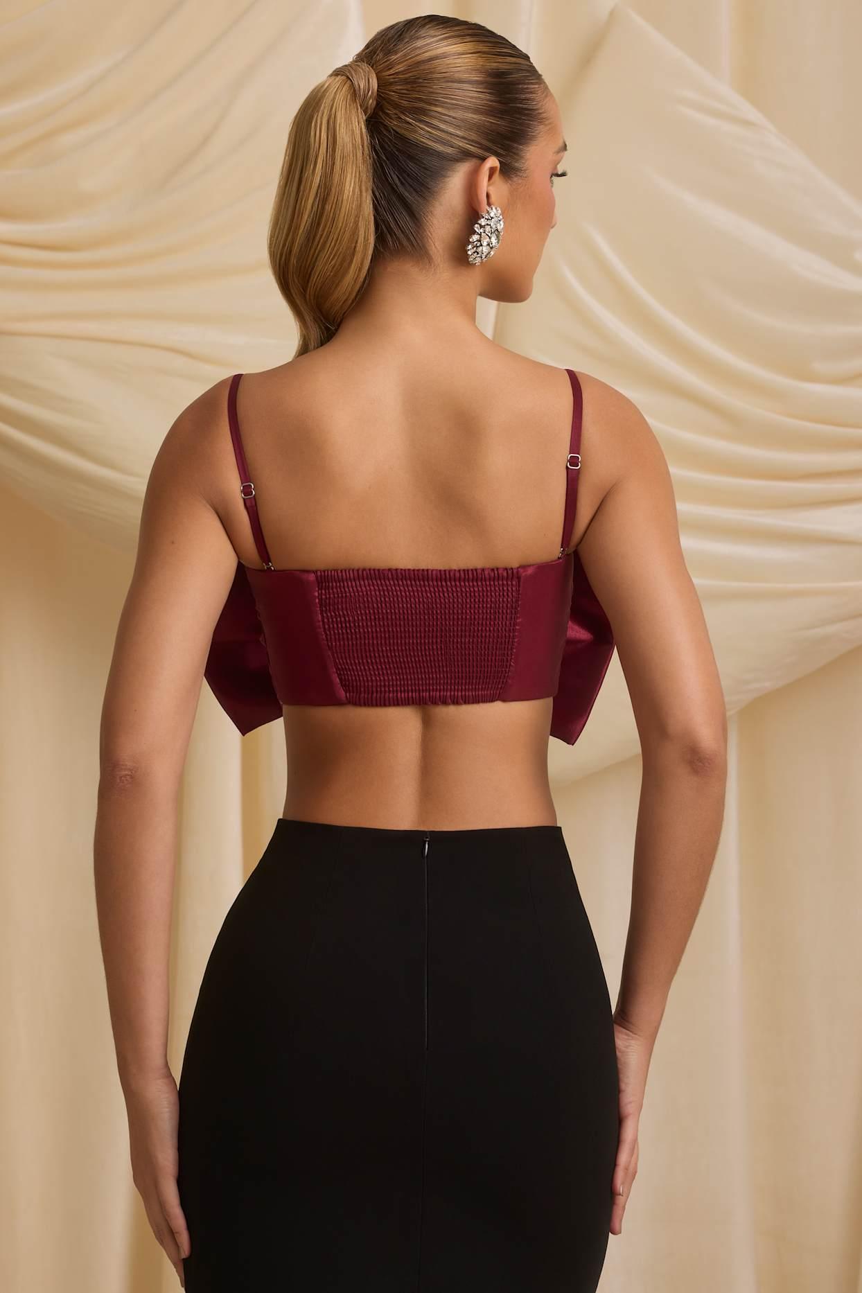 Strapless Bow Crop Top in Wine Red Product Image