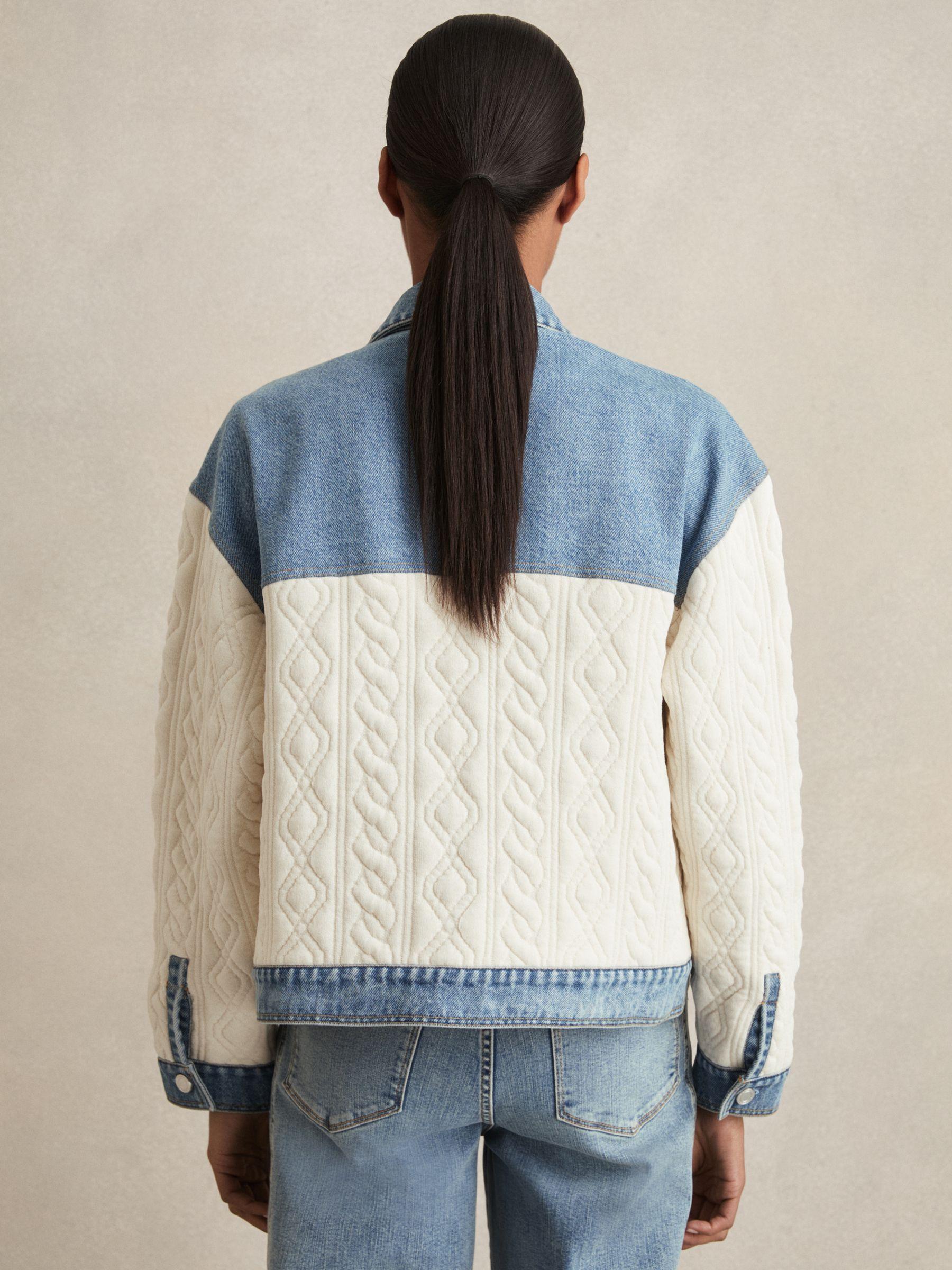 Quilted Colour Block Denim Jacket in Denim Blue Product Image