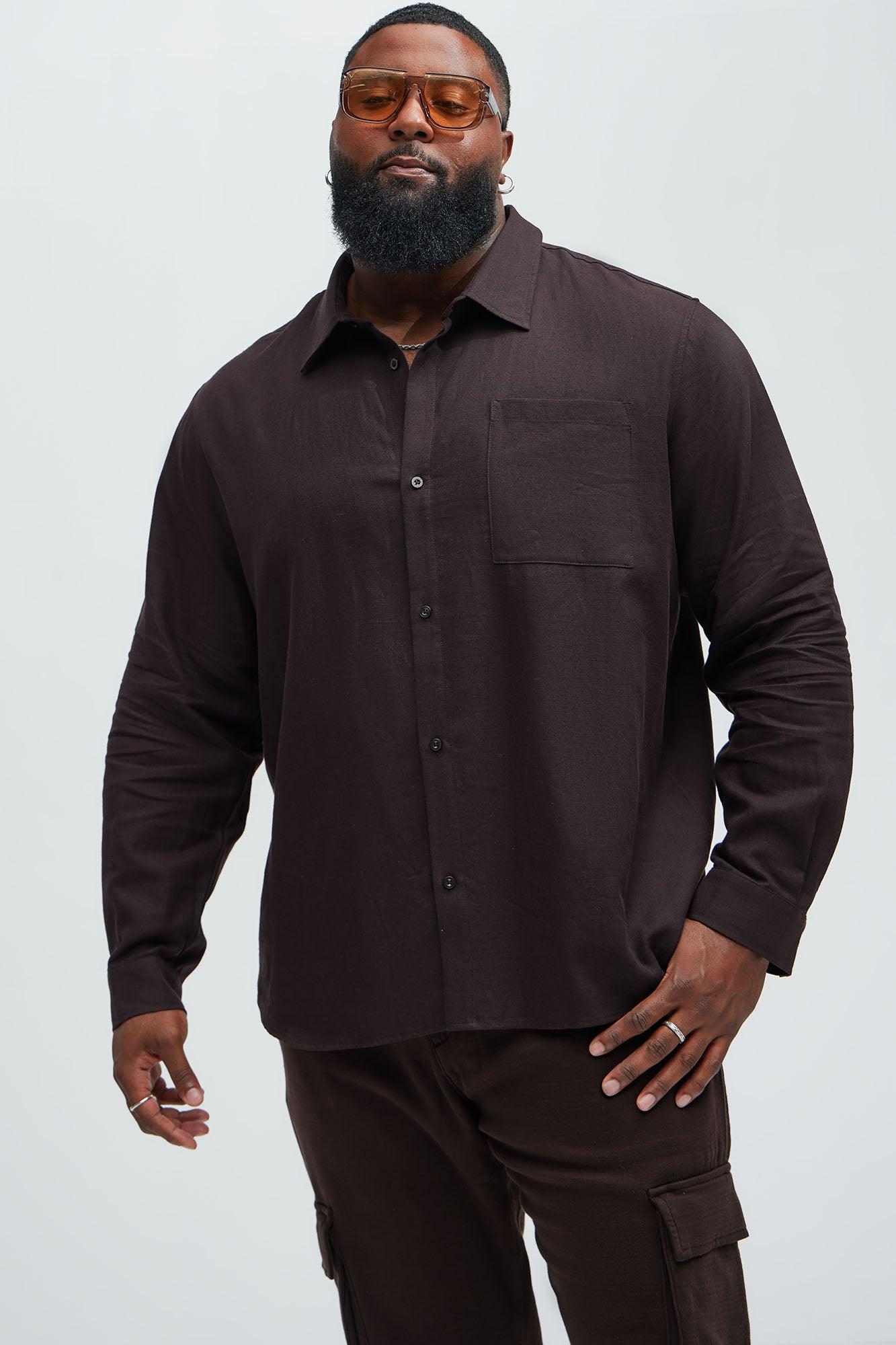 Bahamas Linen Single Pocket Long Sleeve Shirt - Brown Product Image