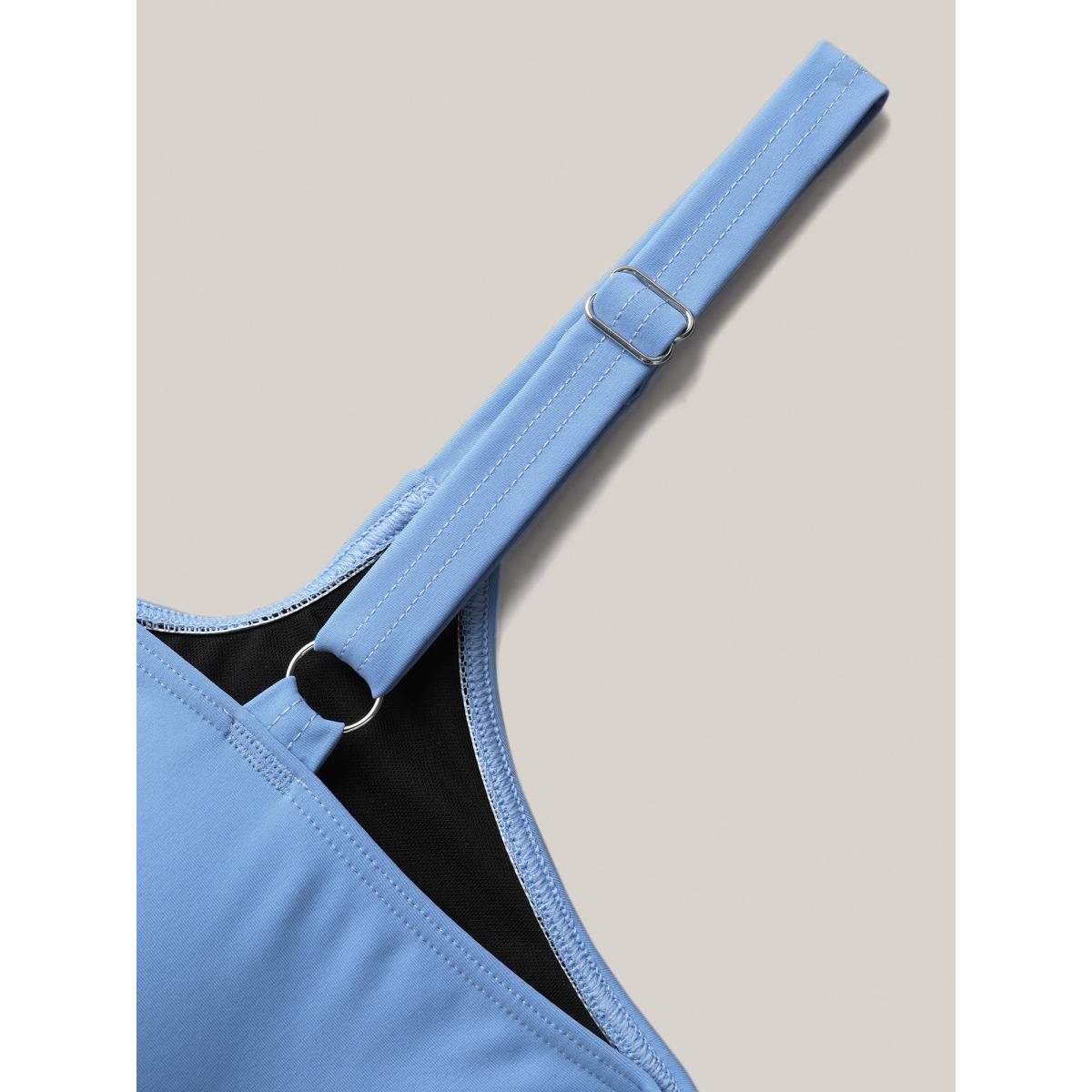 Plus Size Color Block Ruffled Flared Swim Top Women's Swimwear Mediumblue Beach High stretch Bodycon V-neck Curve Swim Tops BloomChic 28/5X Product Image