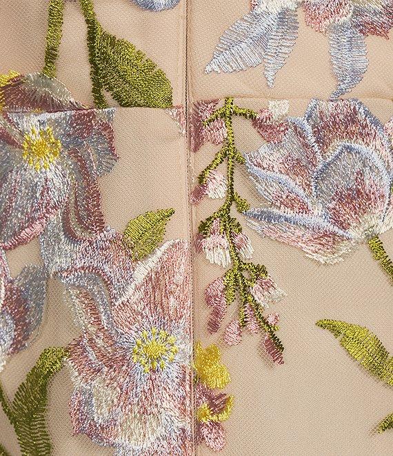 R & M Richards Cap Sleeve V-Neck Floral Embroidered Mesh Gown Product Image