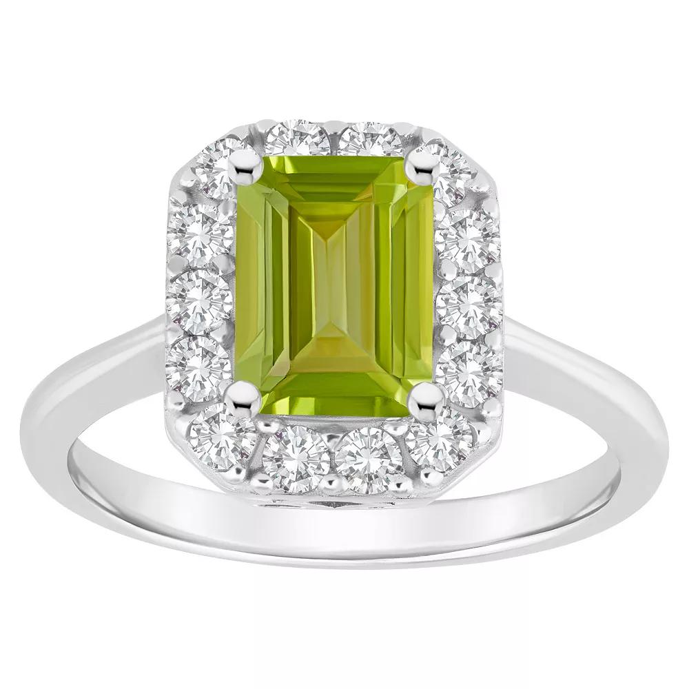 Celebration Gems Sterling Silver Emerald Cut Gemstone Halo Ring, Women's,  Product Image