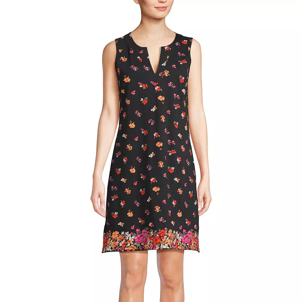 Women's Lands' End Splitneck Swim Cover-Up Dress, Size: Small, Black Floral Border Product Image