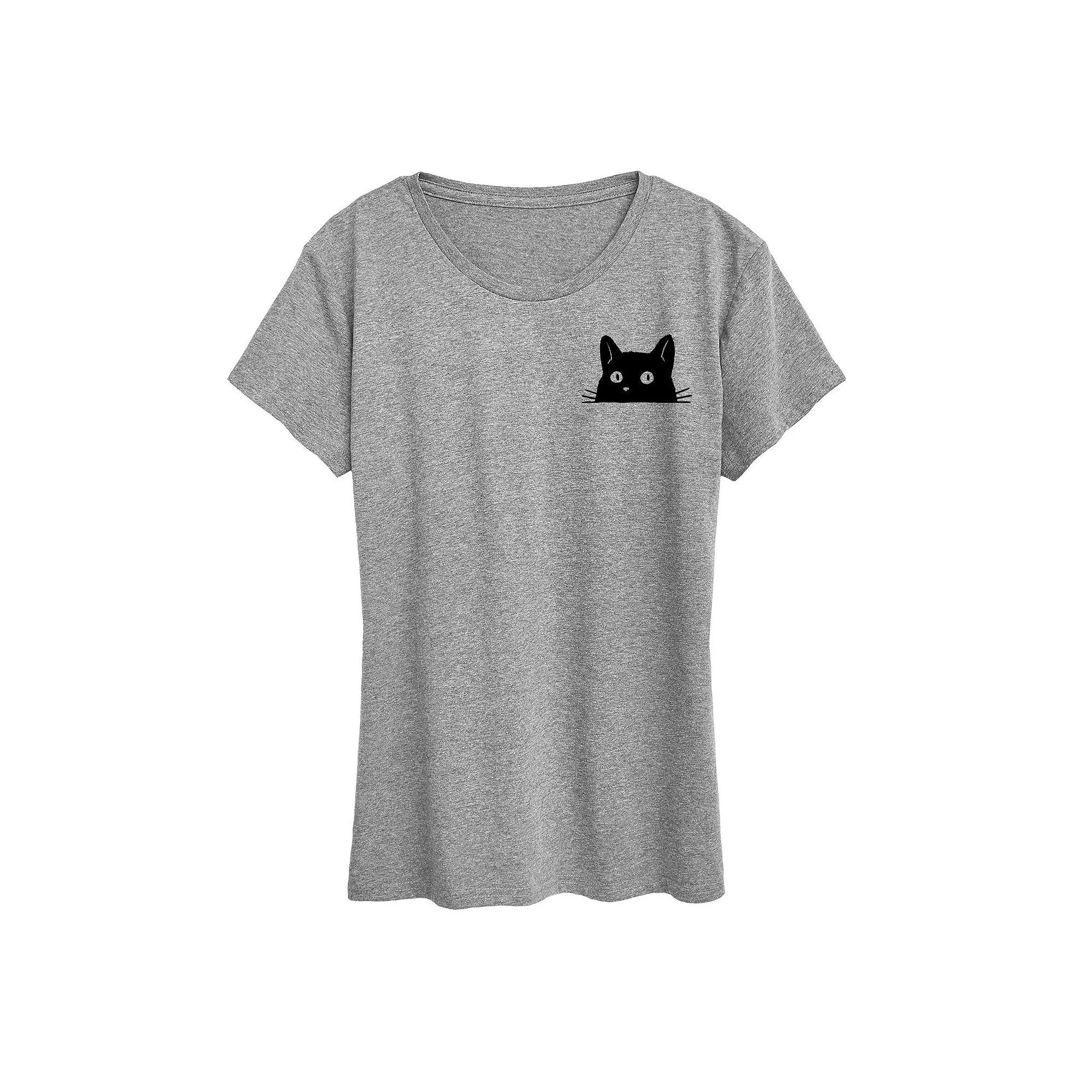 Women's Cat Peeking Left Chest Graphic Tee, Girl's,  Product Image