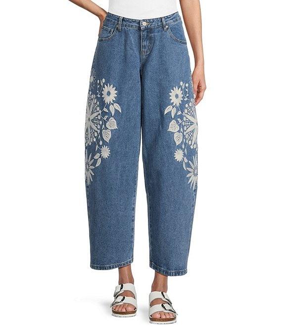 Prosperity Denim Mid Rise Embroidered Barrel Jeans Product Image
