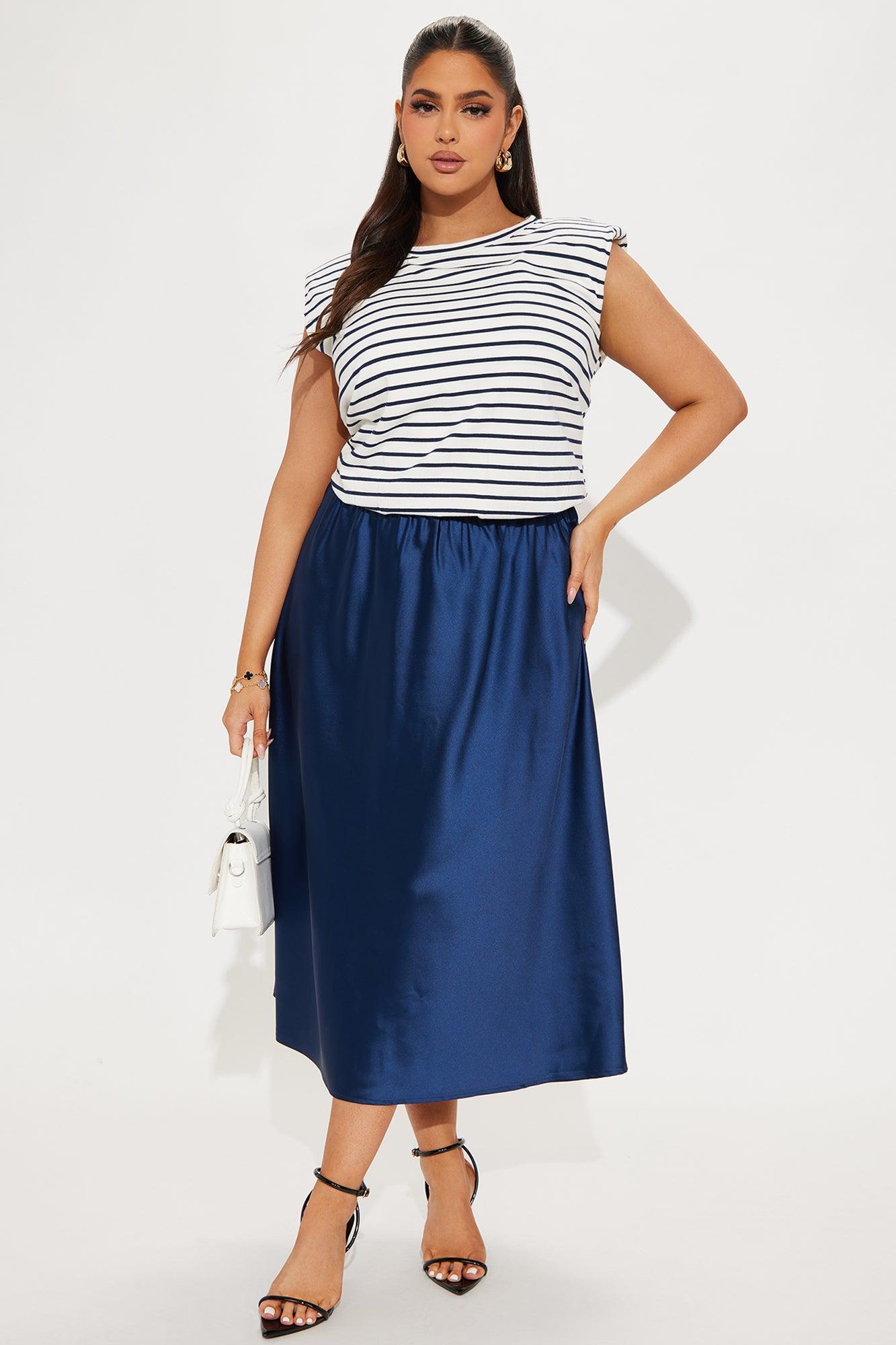 Sweet Lady Satin Midi Dress - Navy Product Image