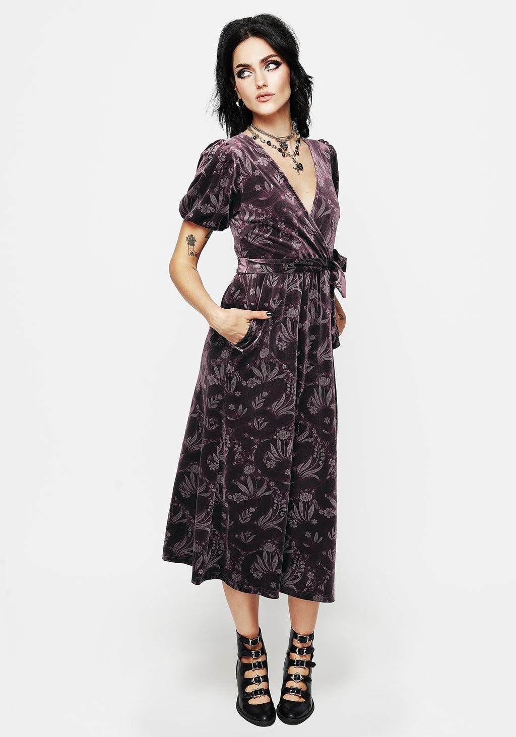Deception Snake Foil Print Velour Midi Wrap Dress Product Image