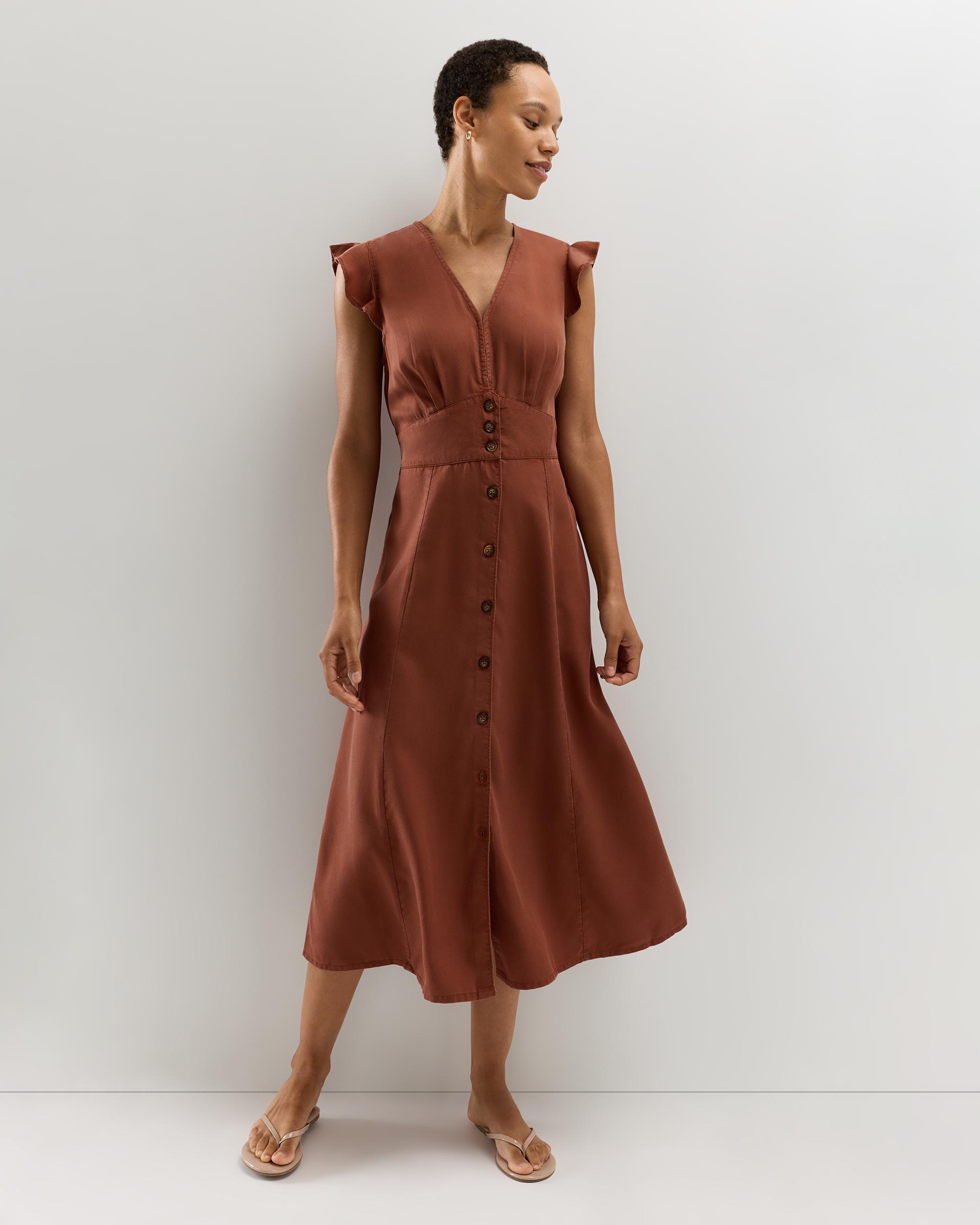 Quince | Women's Vintage Wash Tencel Button Front Midi Dress Size XS Product Image