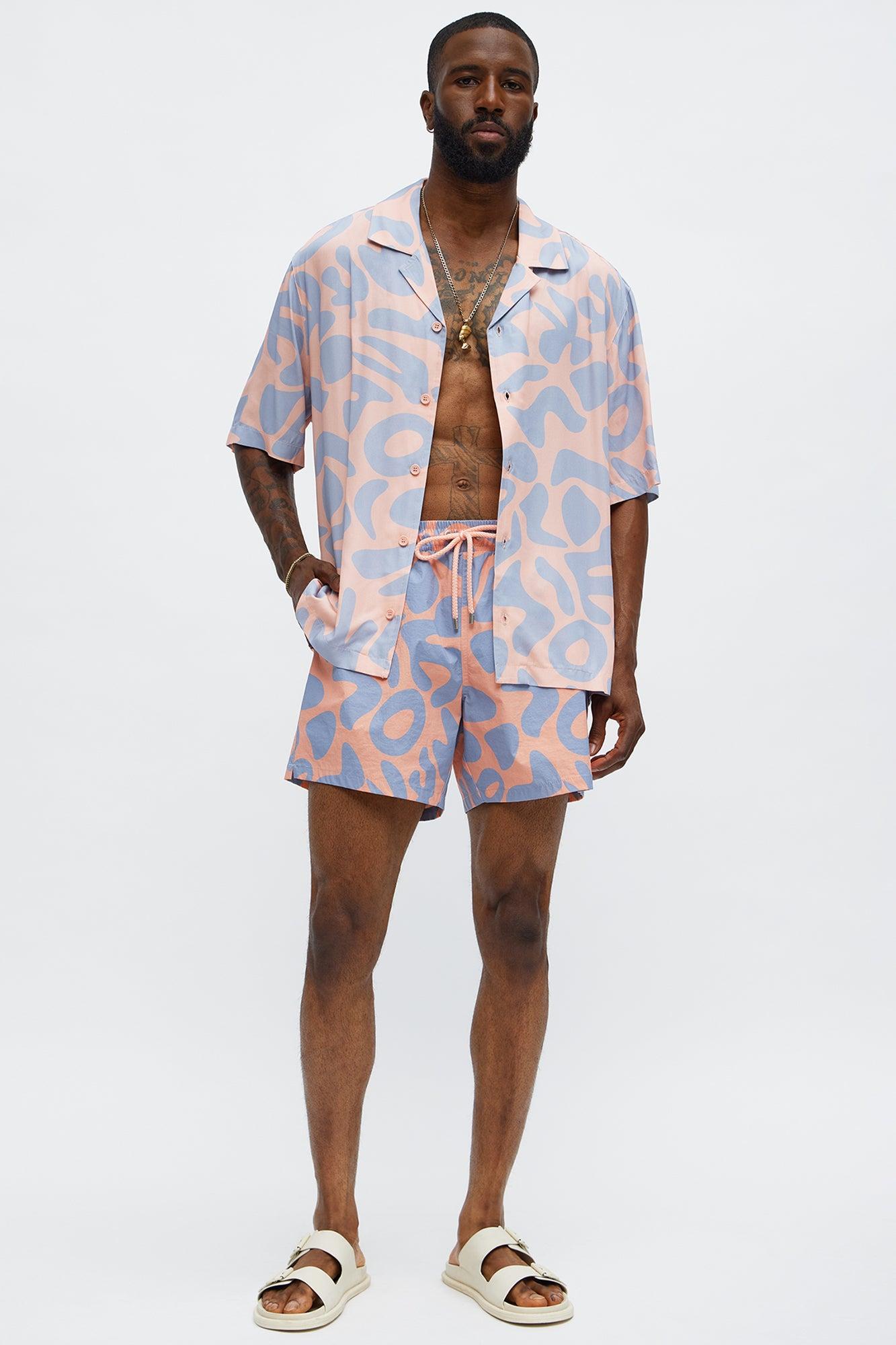 Chateau Abstract Printed Swim Mid Trunk - Pink/combo Male Product Image