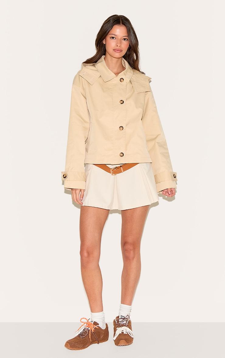 Beige Hooded Zip Up Trench Product Image