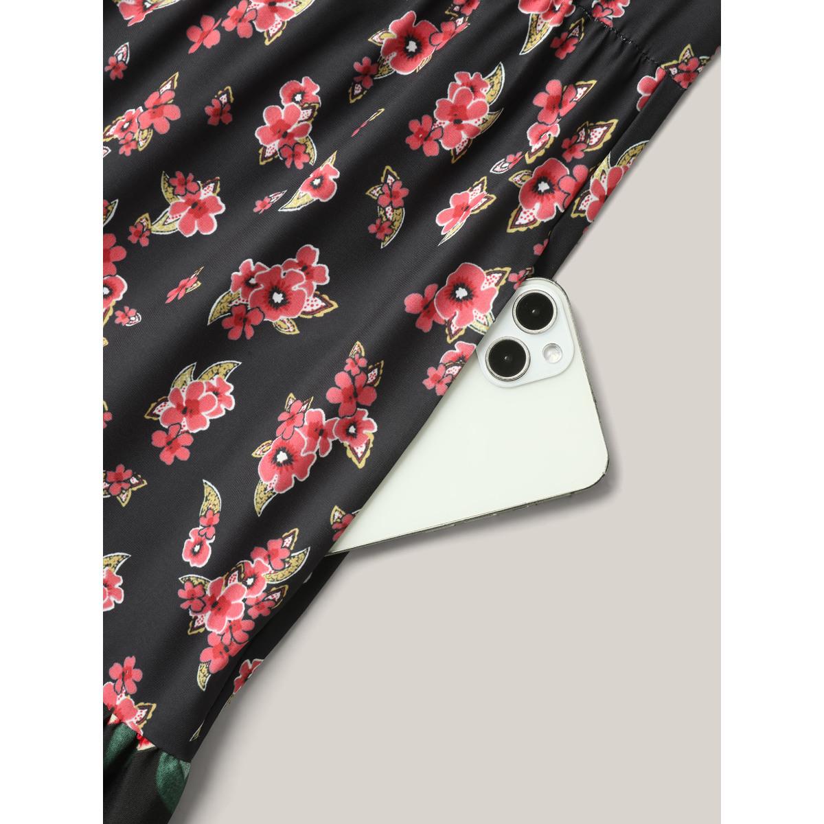 Plus Size Floral Print Spliced Cami Maxi Dress Black Women Square Neck Sleeveless Curvy BloomChic 22-24/3X Product Image