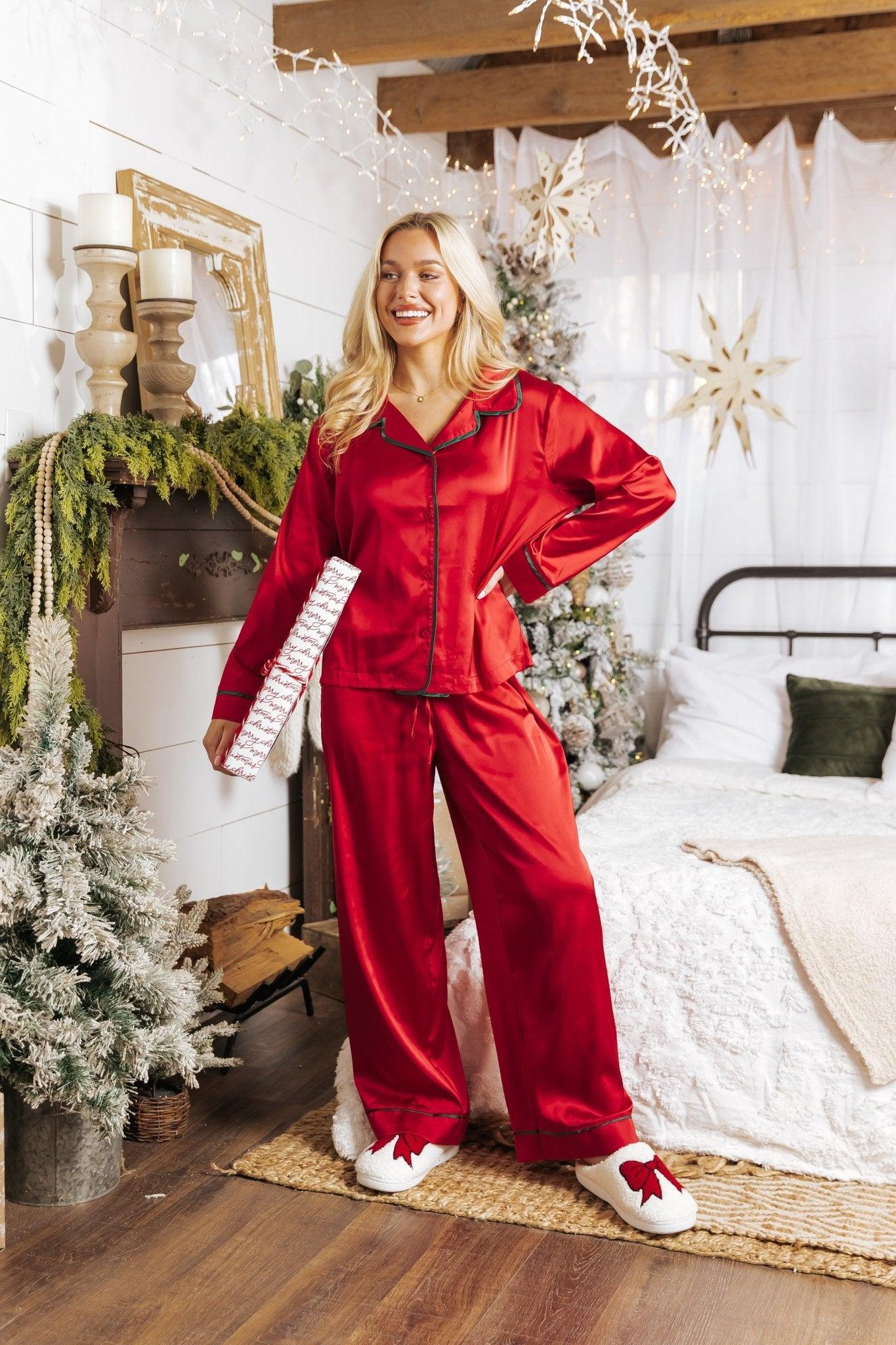 Dreamy Red and Green Satin Pajama Set - FINAL SALE Female Product Image
