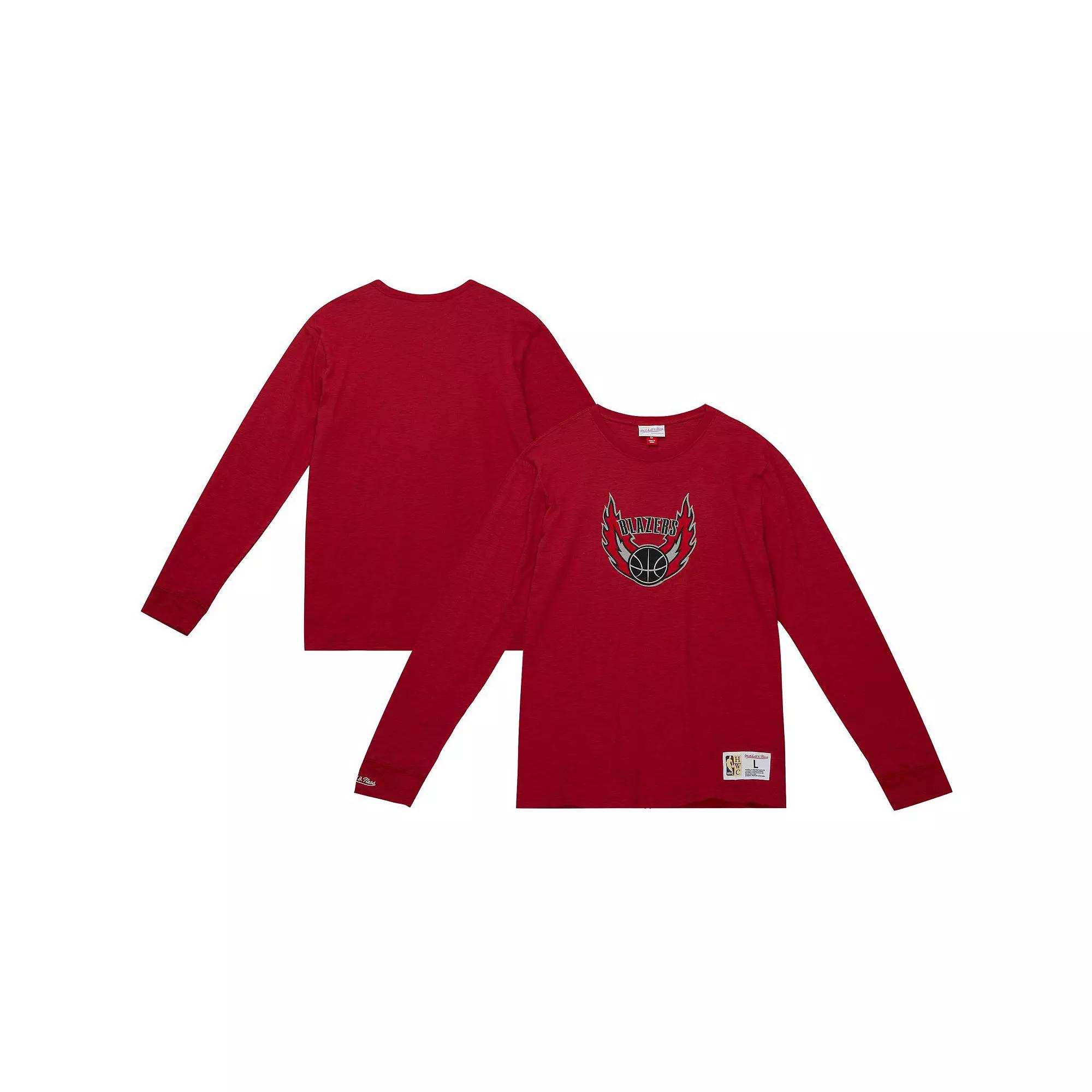 Men's Mitchell & Ness  Red Portland Trail Blazers Legendary Slub Long Sleeve T-Shirt, Size: Small Product Image
