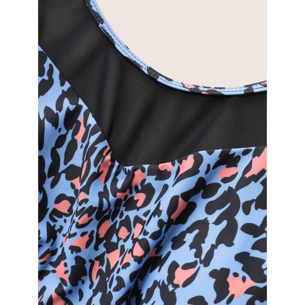 Plus Size Leopard Print Gathered See Through One Piece Swimsuit Women's Swimwear Cerulean Beach Gathered Curve Bathing Suits High stretch One Pieces BloomChic 22-24/3X Product Image