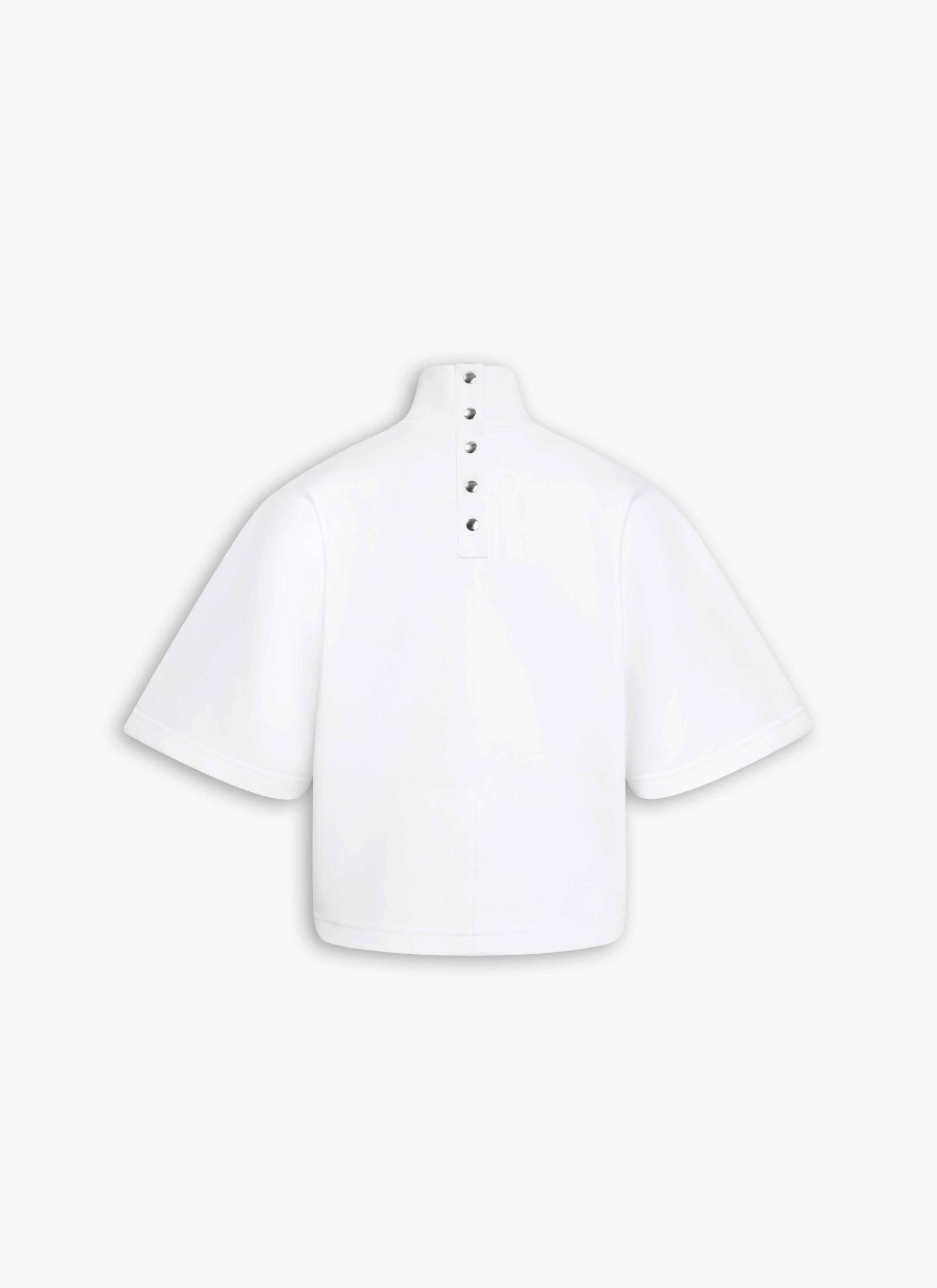 WHITE RIBBED COTTON HIGH NECK T-SHIRT Product Image